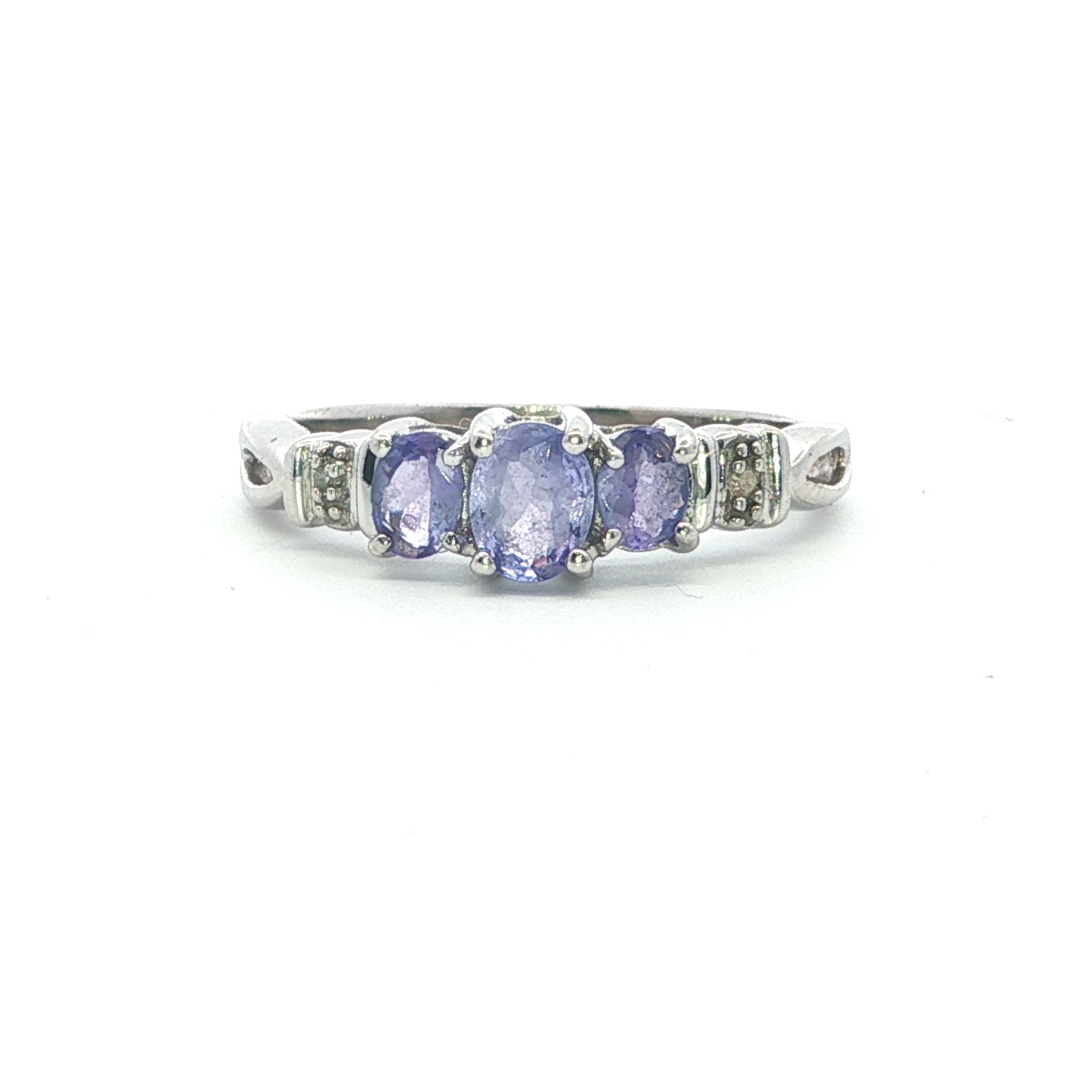 Estate Collection: 10K White Gold Oval Tanzanite 3-Stone Ring
