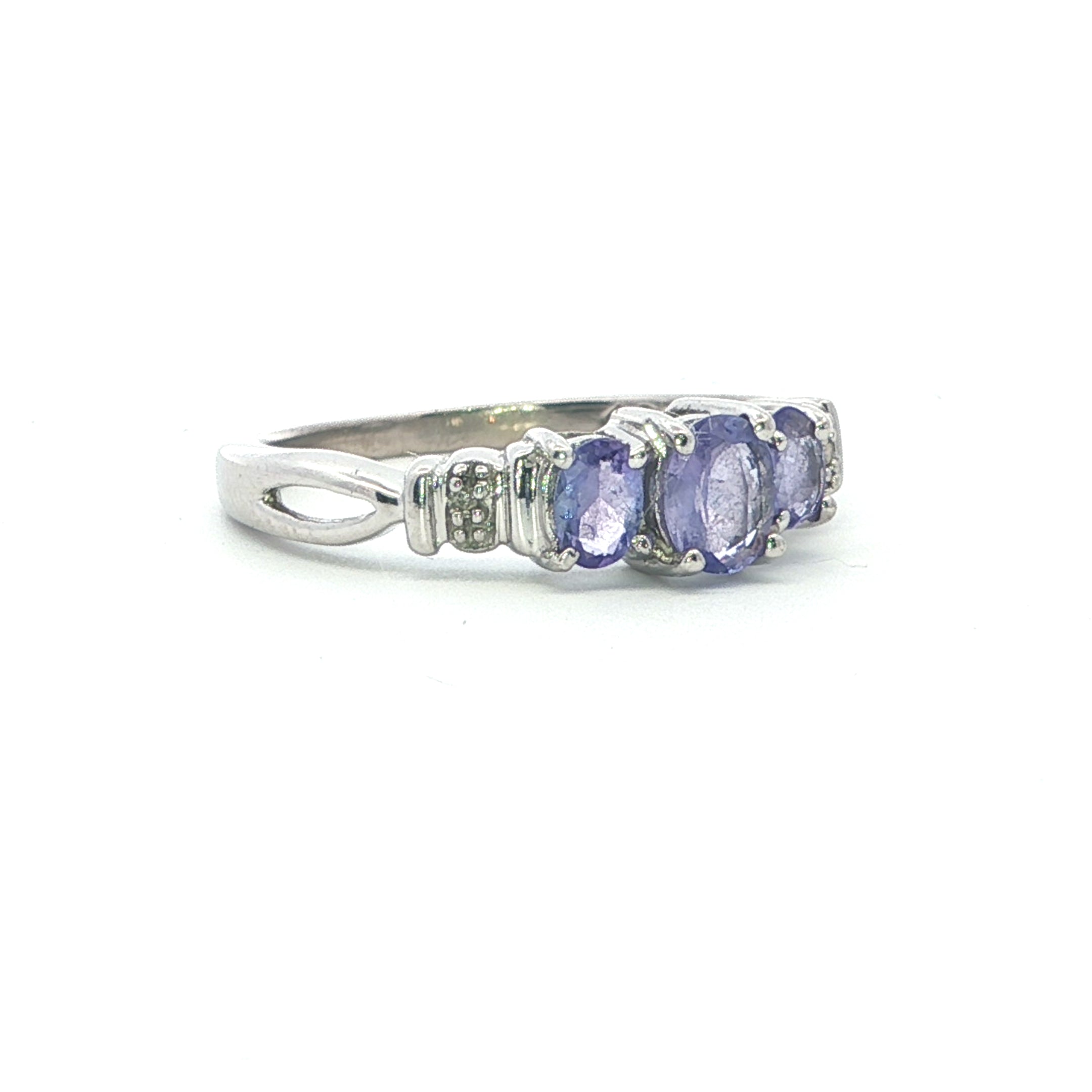 Estate Collection: 10K White Gold Oval Tanzanite 3-Stone Ring