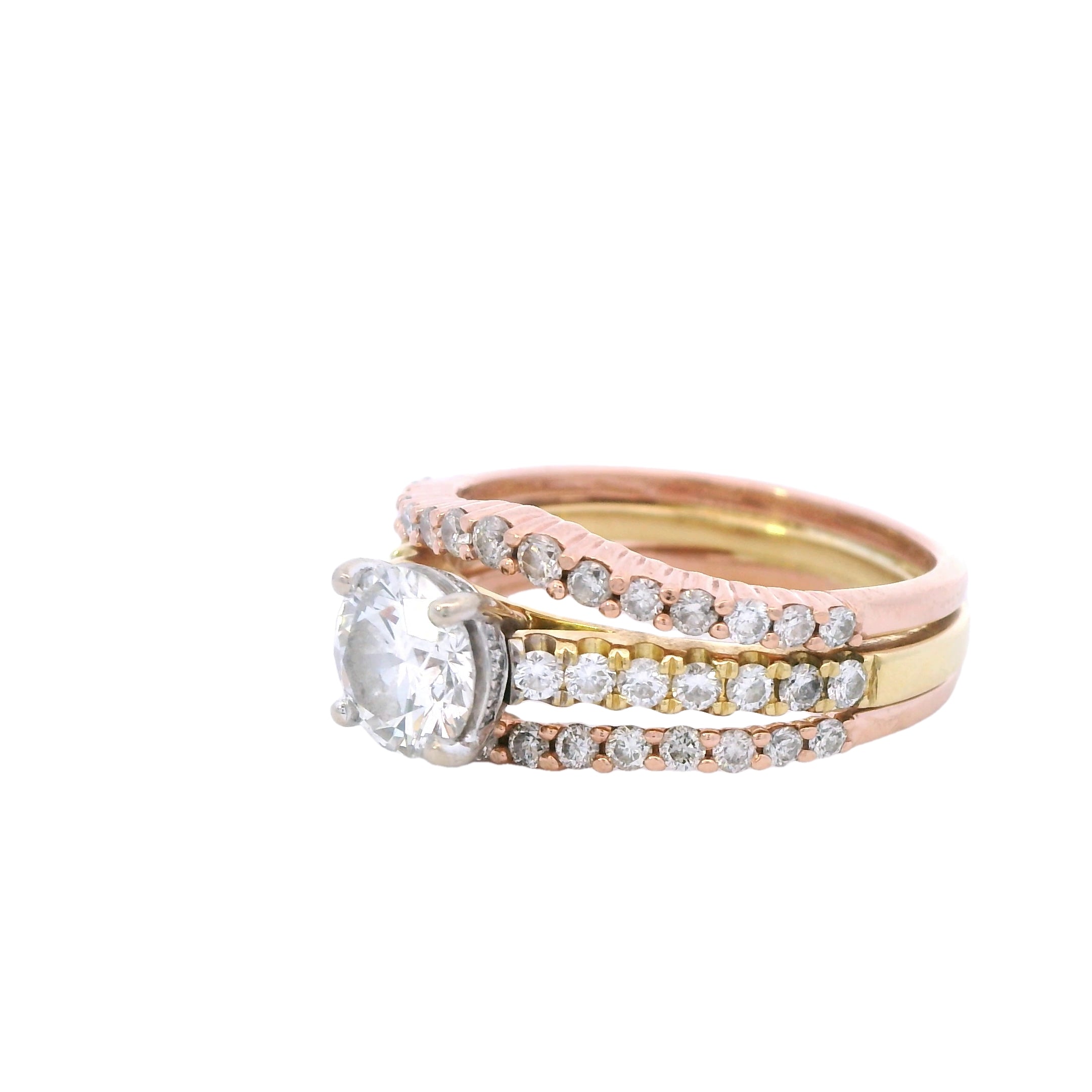 Estate Collection: 18K Yellow Gold/ Rose Gold Round-Cut Diamond Engagement Ring With Bands