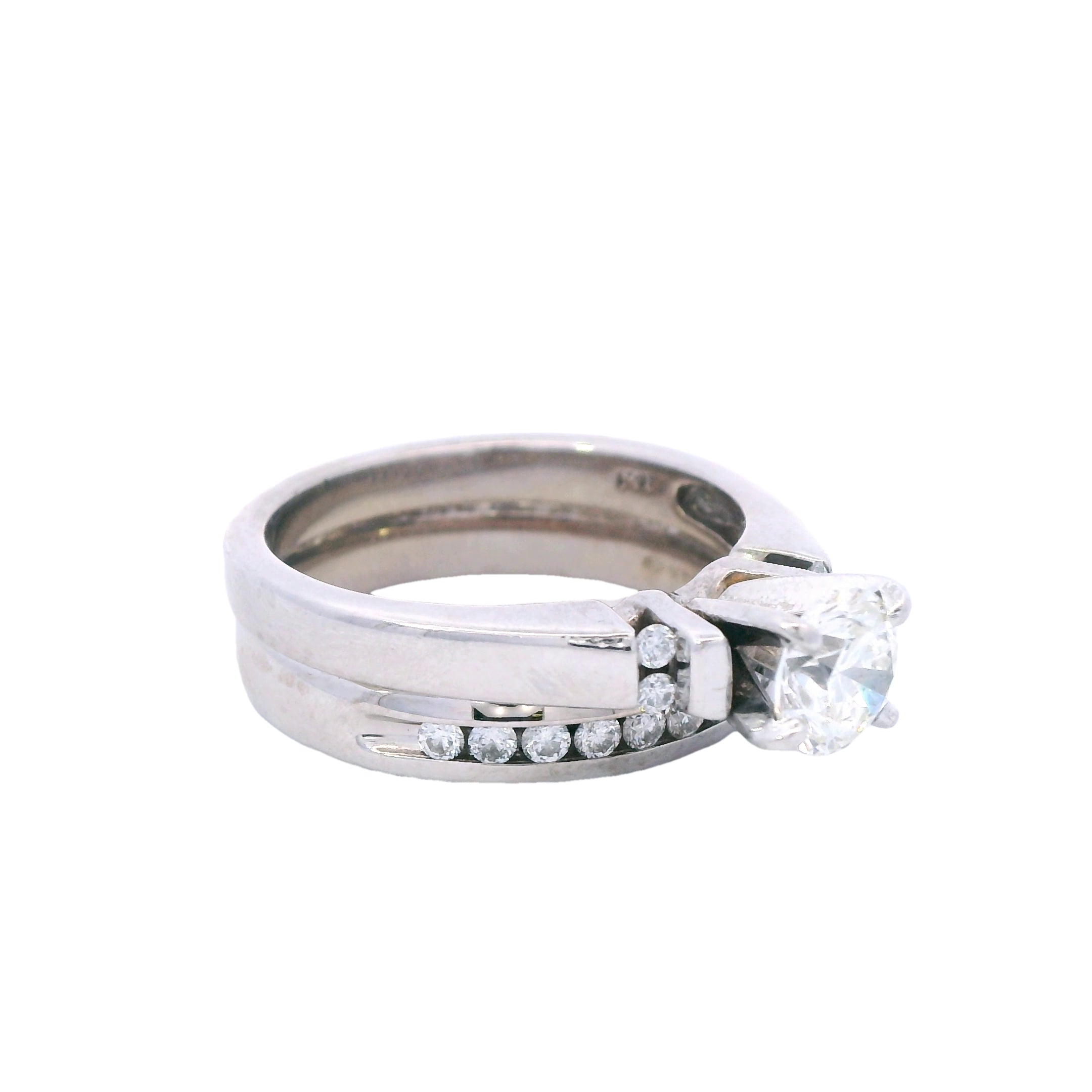 Estate Collection: 14K White Gold Round-Cut Diamond Engagement Ring With Band