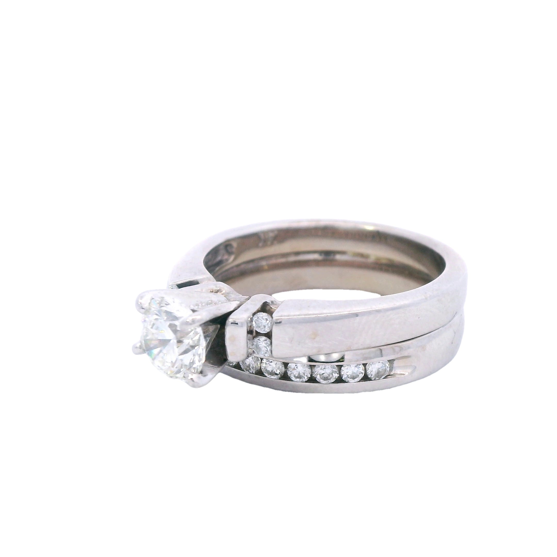 Estate Collection: 14K White Gold Round-Cut Diamond Engagement Ring With Band