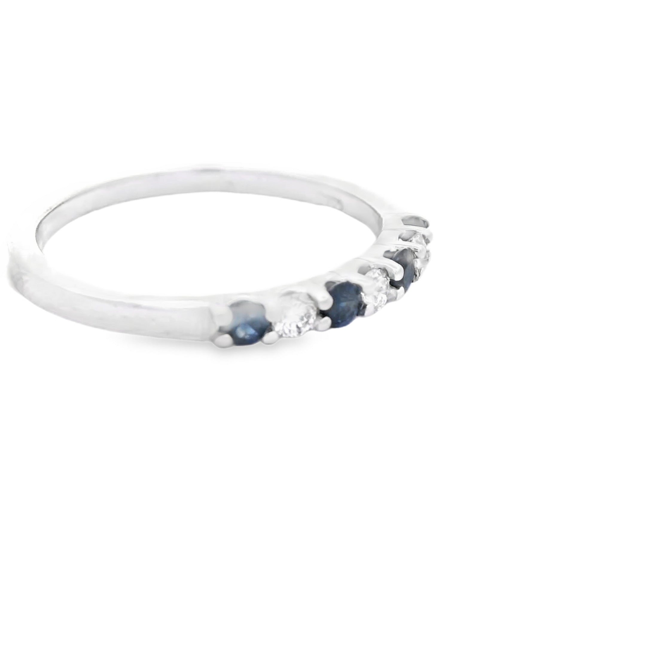 14K White Gold 1/4CT. Sapphire and 1/8CT. Diamond Stackable Ring