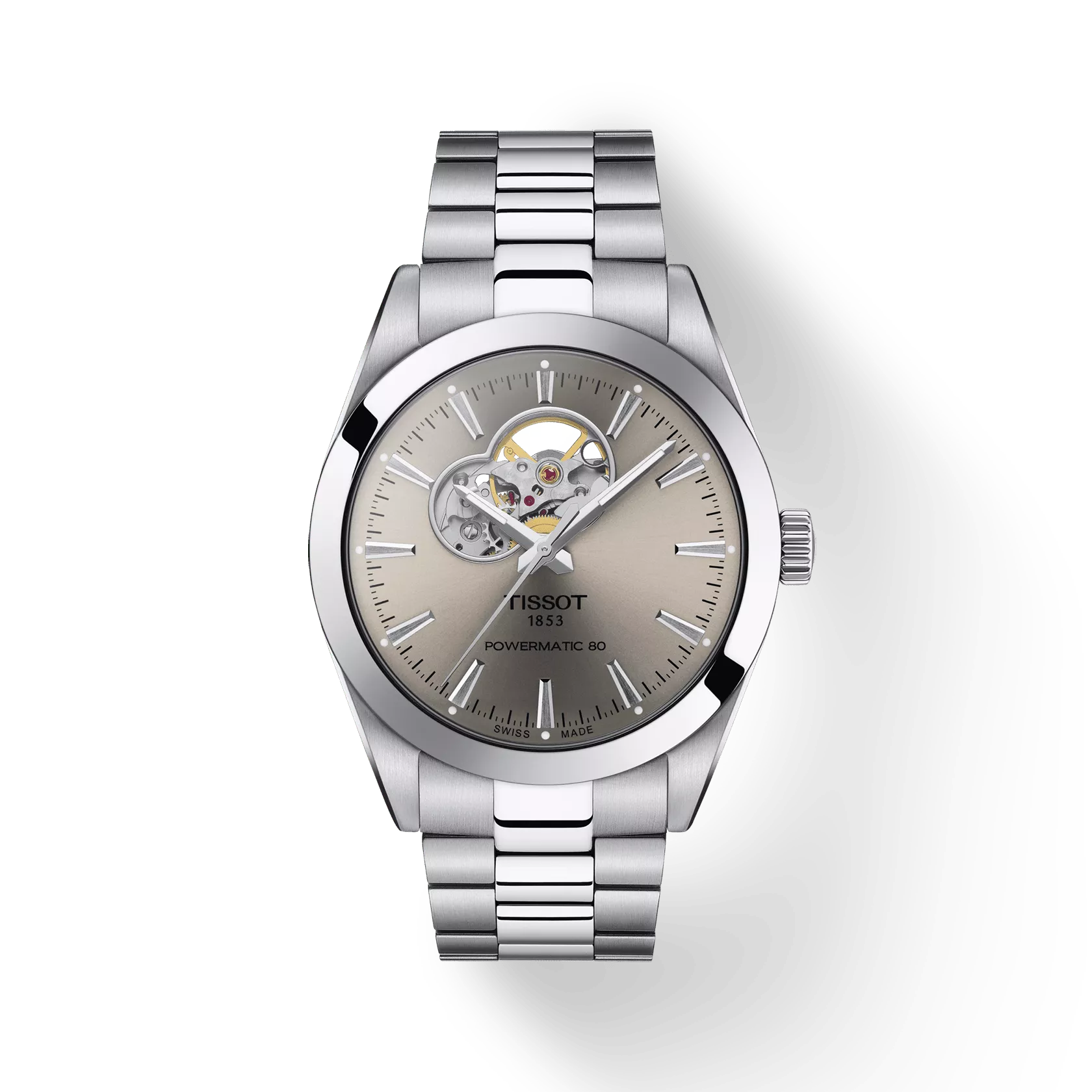 Silver Tissot watch on a white background