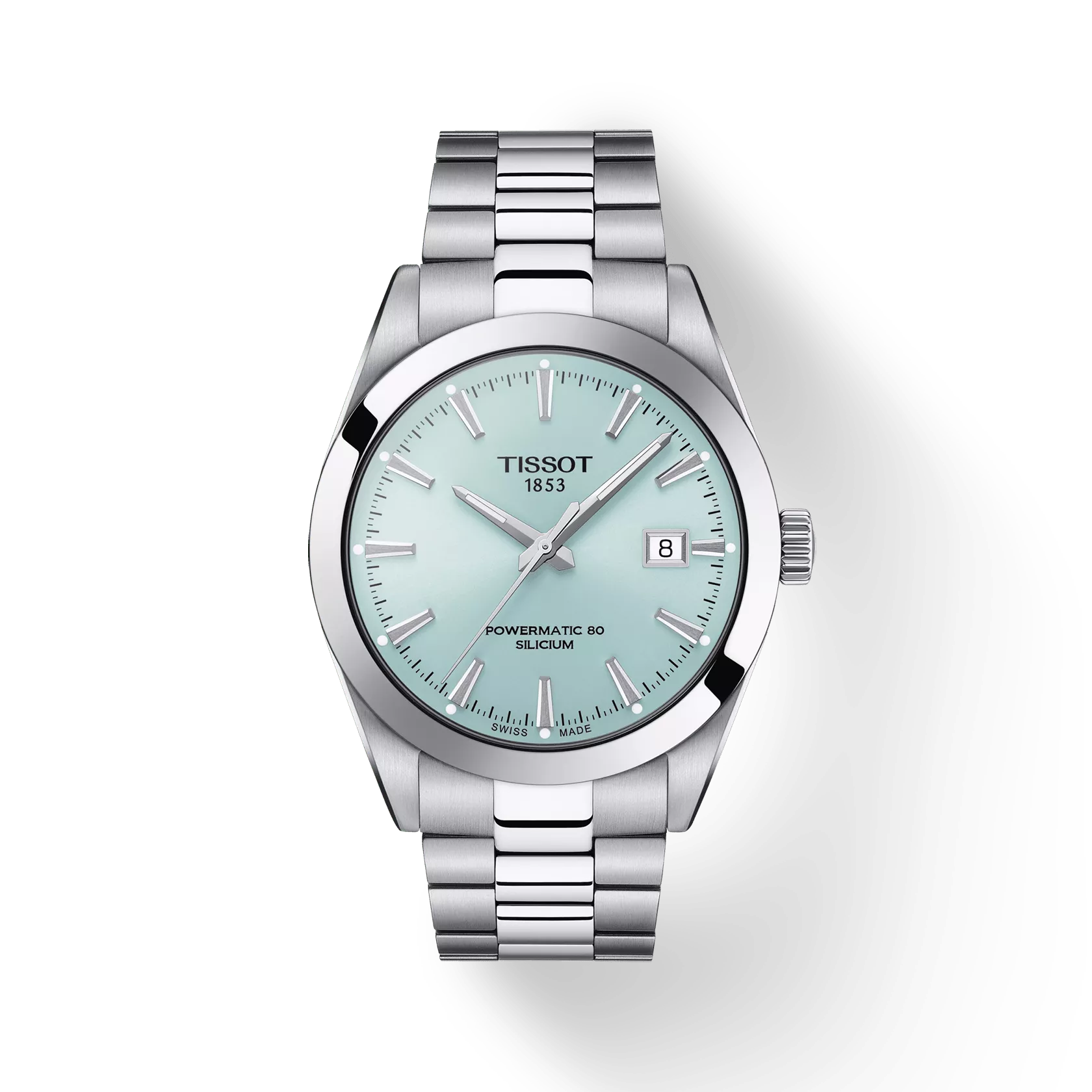 Tissot Gentleman 40mm Men's Swiss Quartz Silver Dial Ice Blue Face Watch