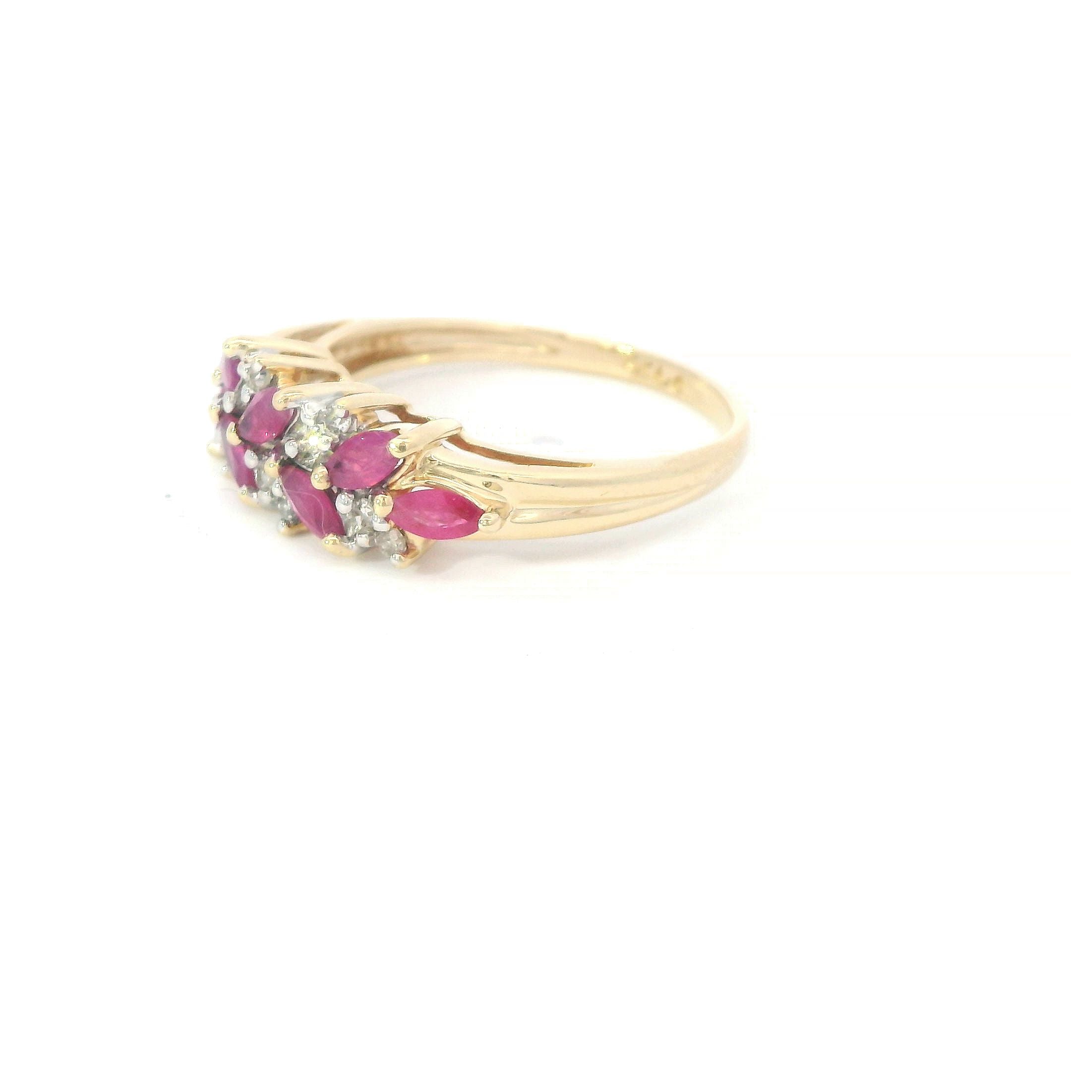 Estate Collection: 14K Yellow Gold Marquise Ruby & Diamond Laurel Ring