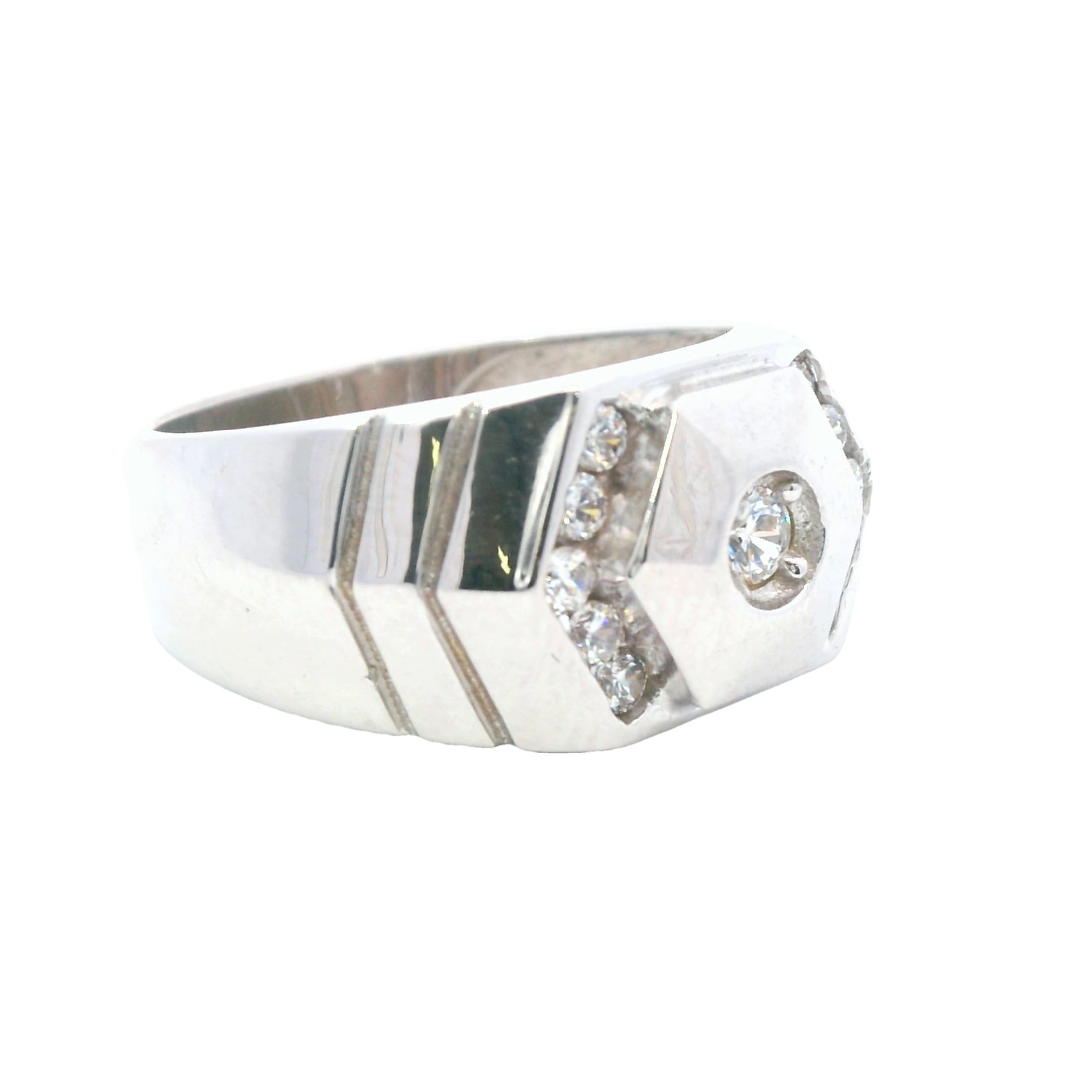 Estate Collection: 14K White Gold Hexagon Round Stone Men's Band