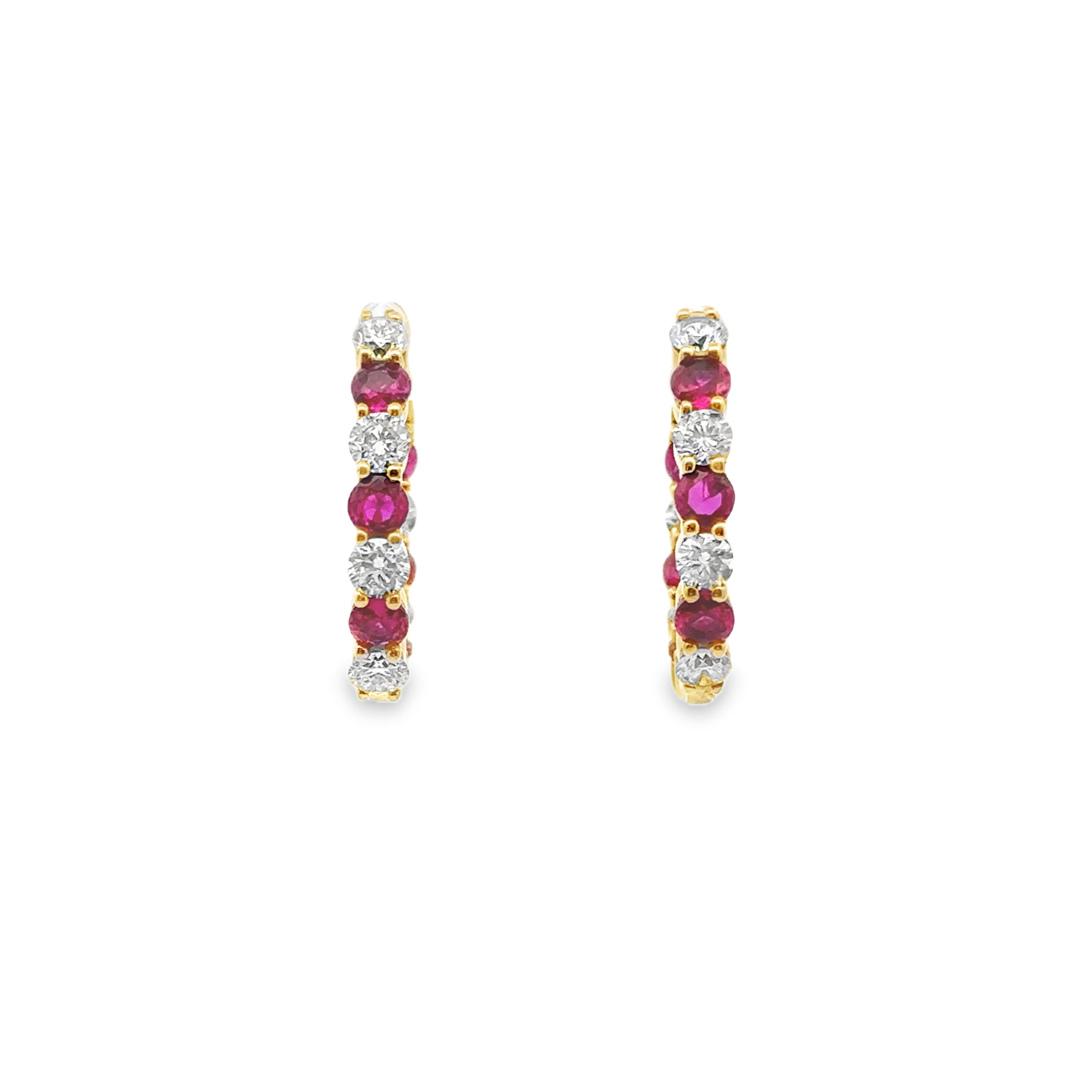 Gold-Plated Created Ruby & 1.50CTW. Lab-Grown Diamond Inside Out Hoop Earrings