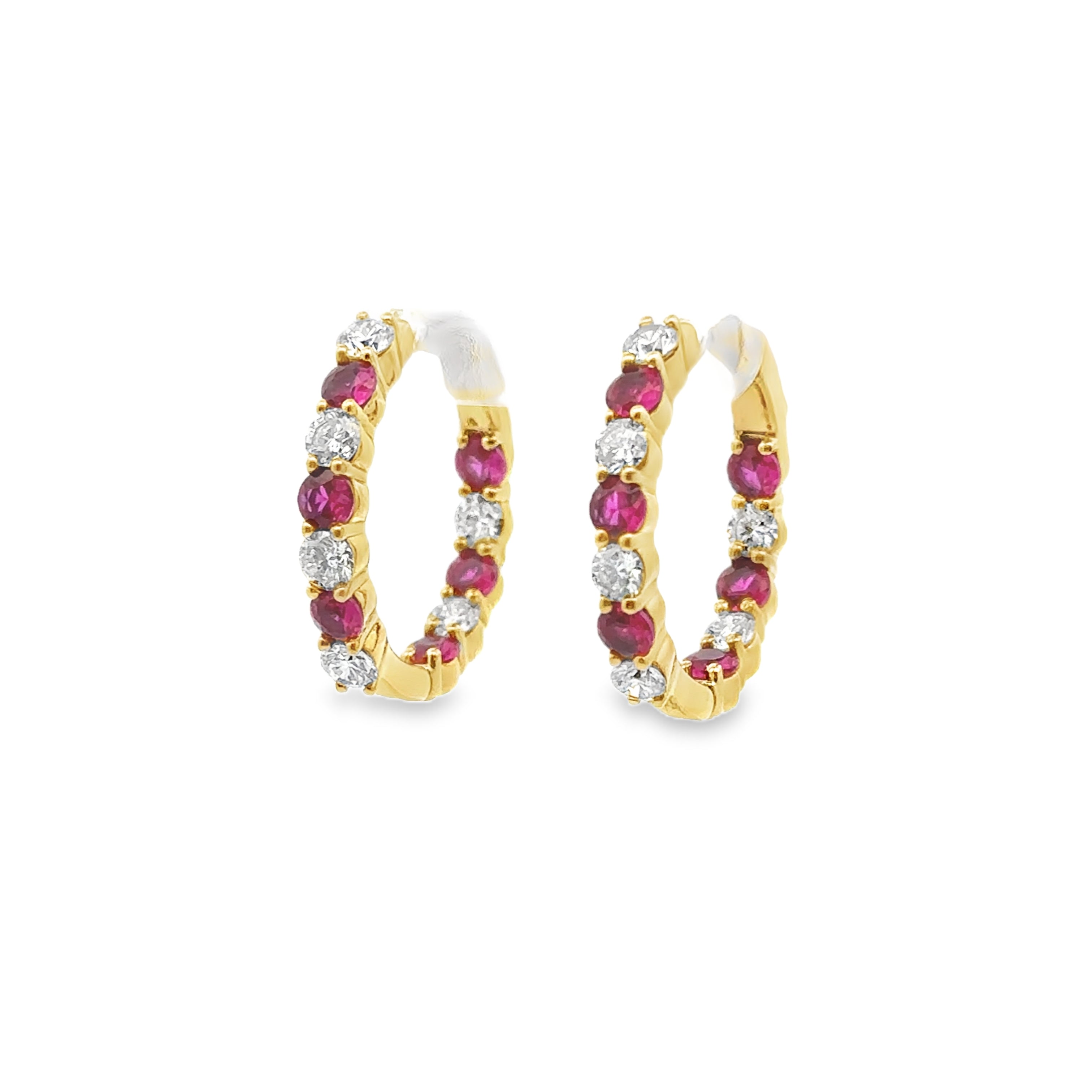 Gold-Plated Created Ruby & 1.50CTW. Lab-Grown Diamond Inside Out Hoop Earrings