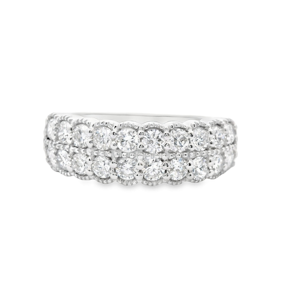 Front View of Sterling Silver 1CTW. Lab-Grown Diamond Double Row Fashion Ring