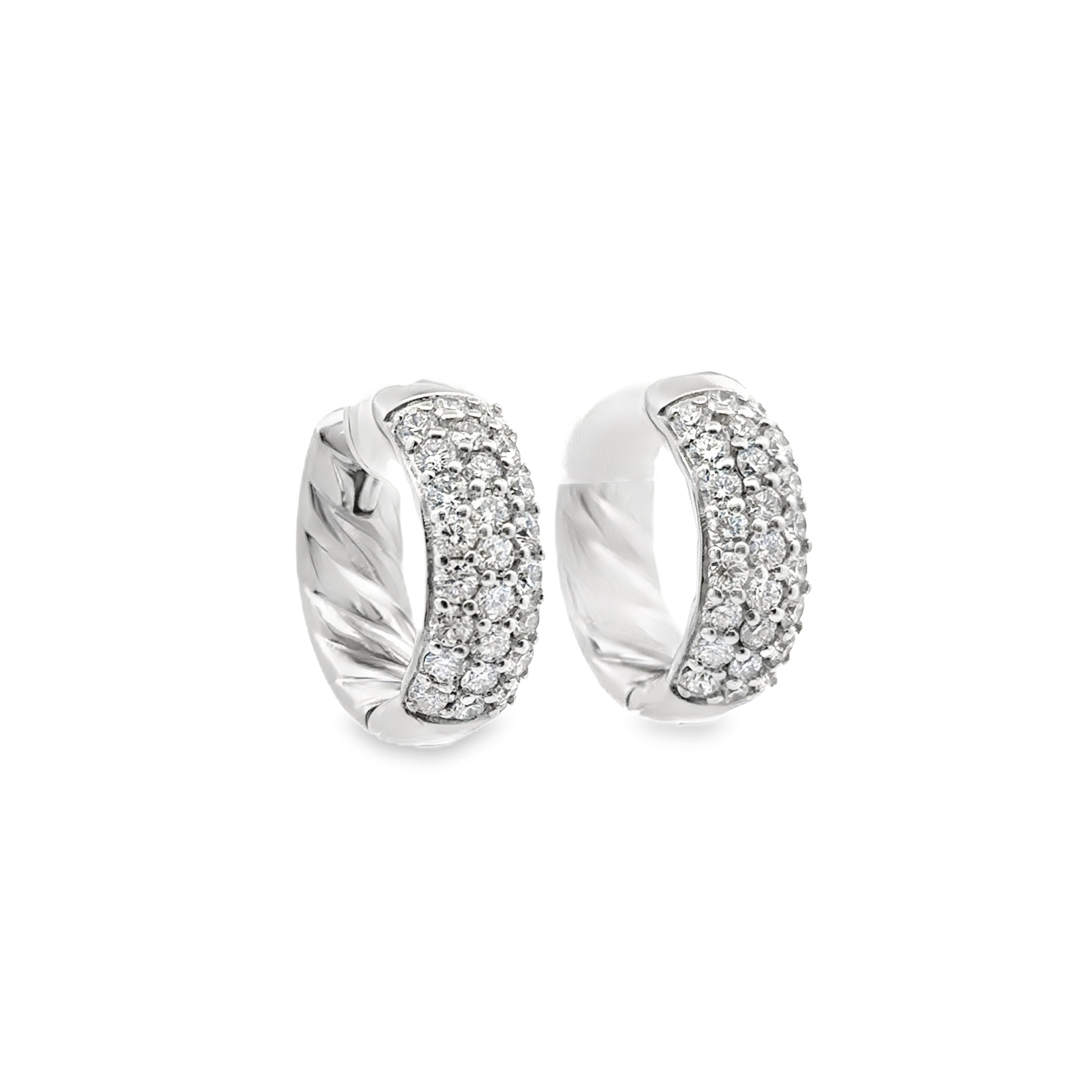 Sterling Silver 2CTW. Lab-Grown Diamond Hoop Earrings - Angled View