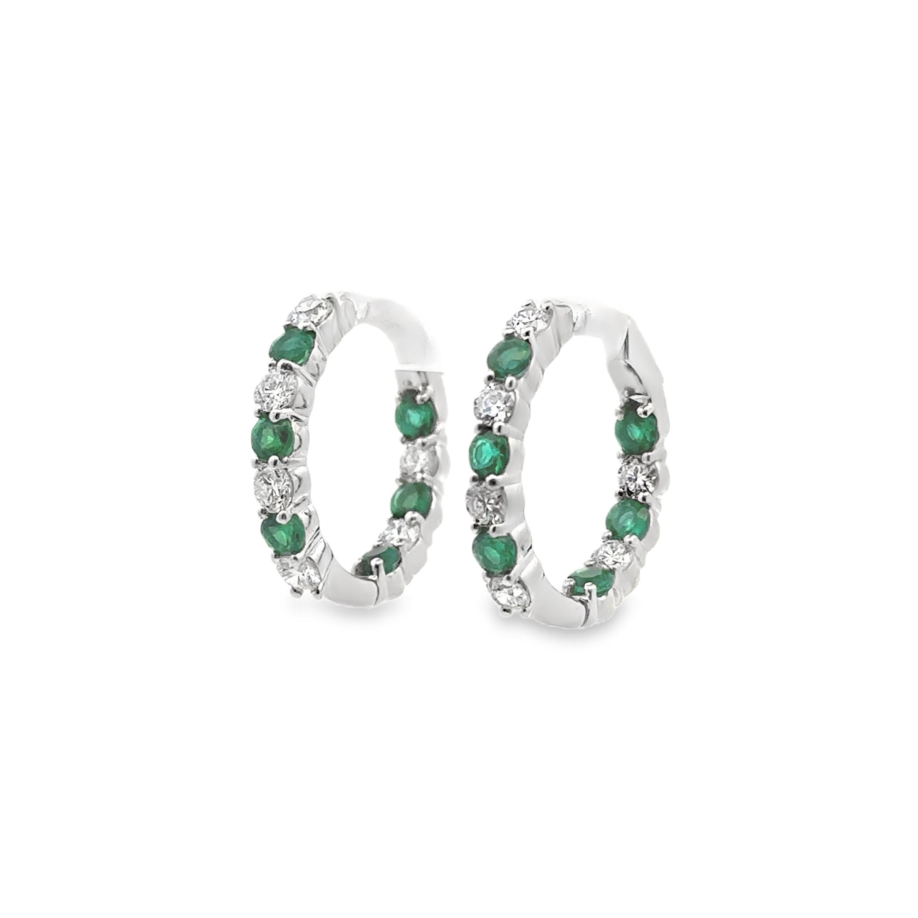 Sterling Silver Created Emerald & 1.50CTW. Lab-Grown Diamond Inside Out Hoop Earrings