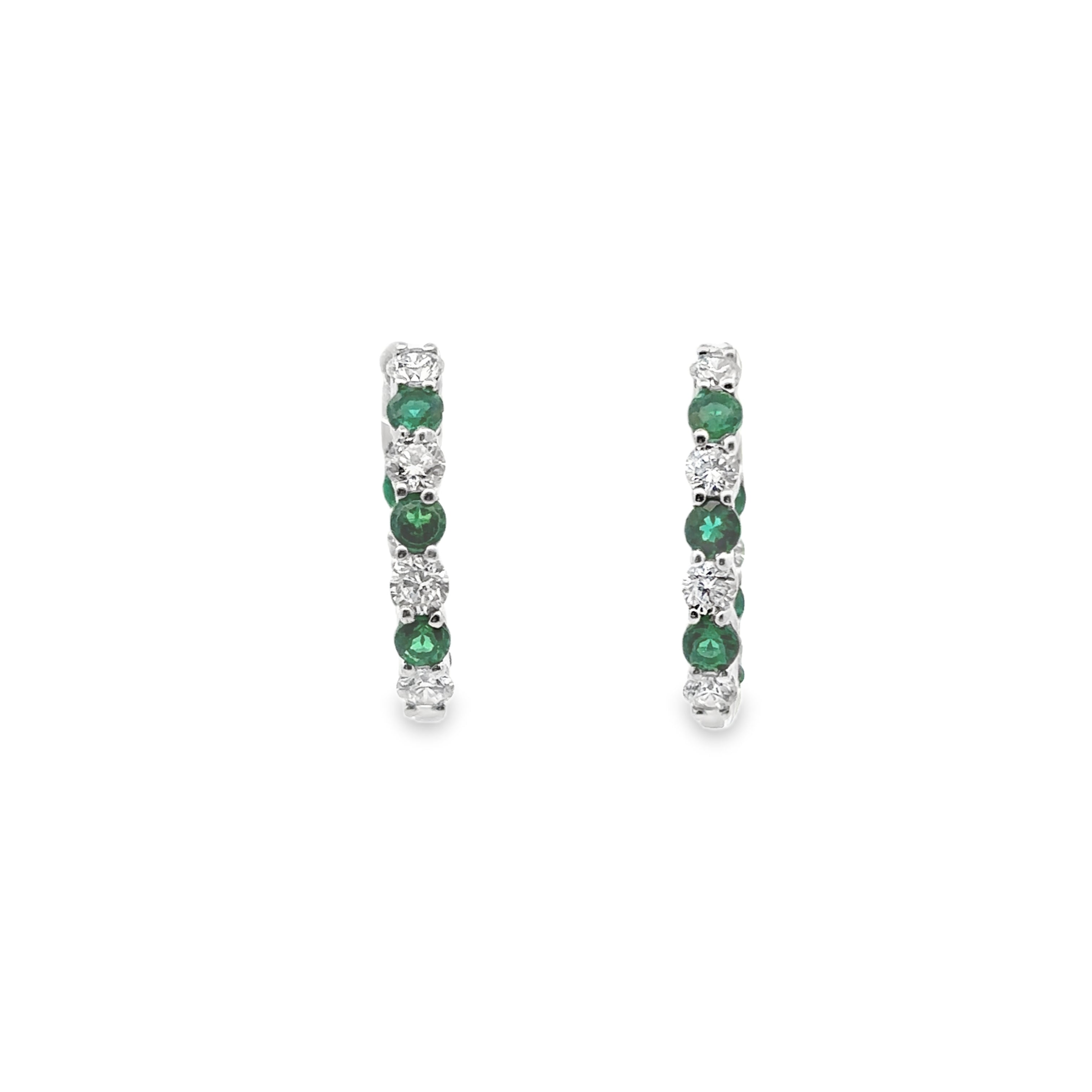 Sterling Silver Created Emerald & 1.50CTW. Lab-Grown Diamond Inside Out Hoop Earrings