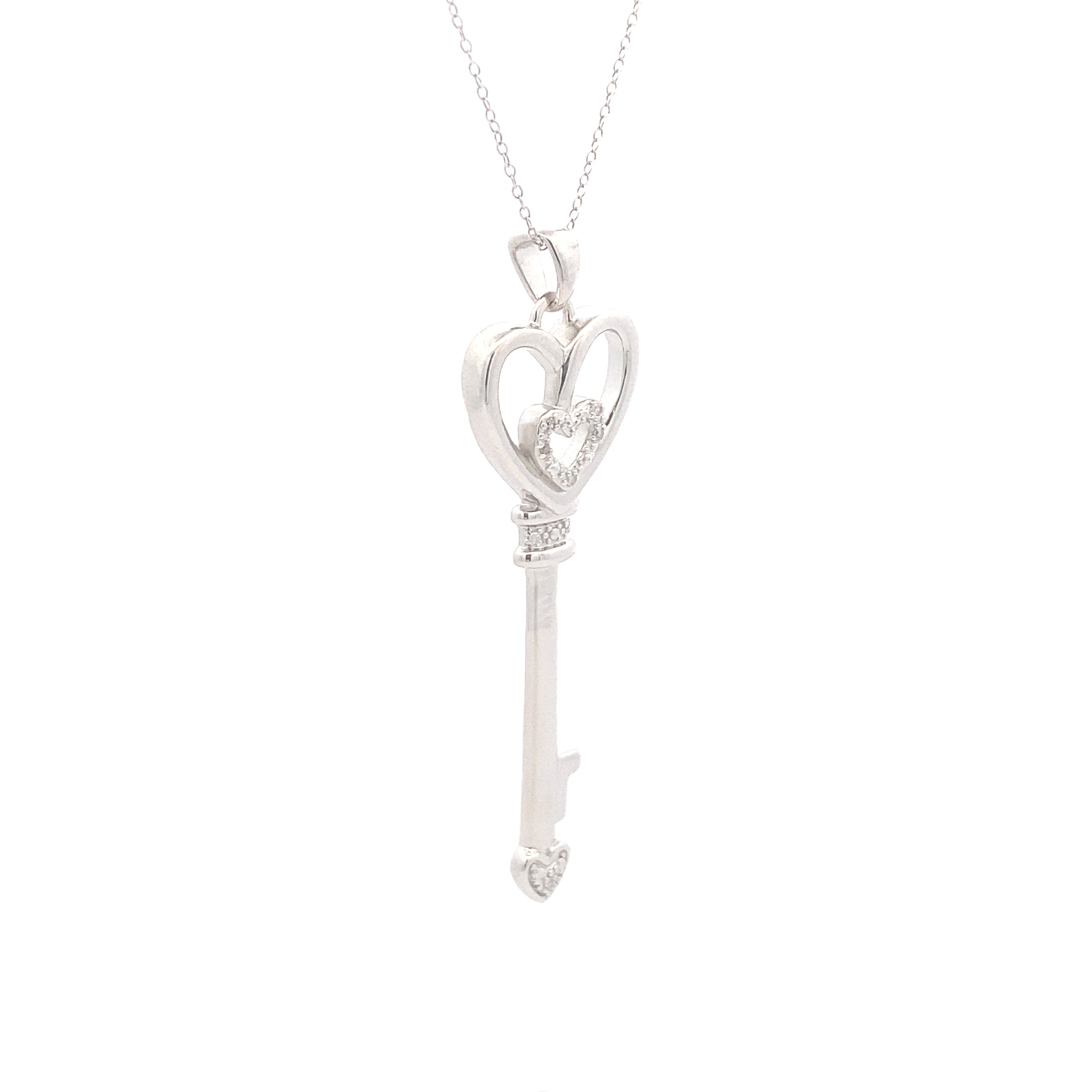 Sterling Silver 1/20CT. Diamond Key Pendant Necklace