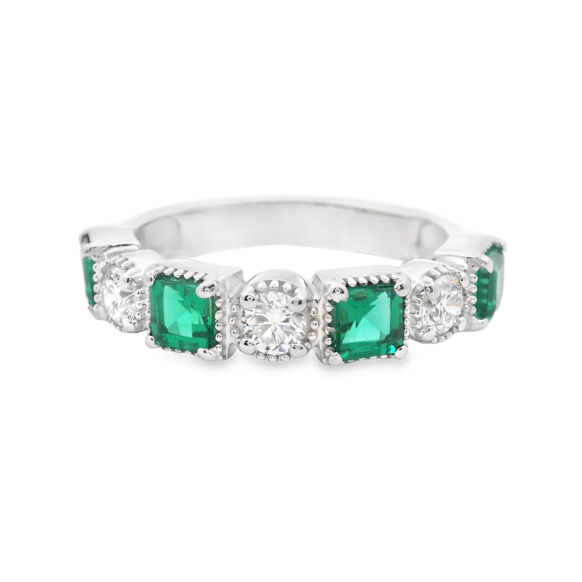 Sterling Silver Created Emerald & 0.63CT. Lab-Grown Diamond Fashion Ring