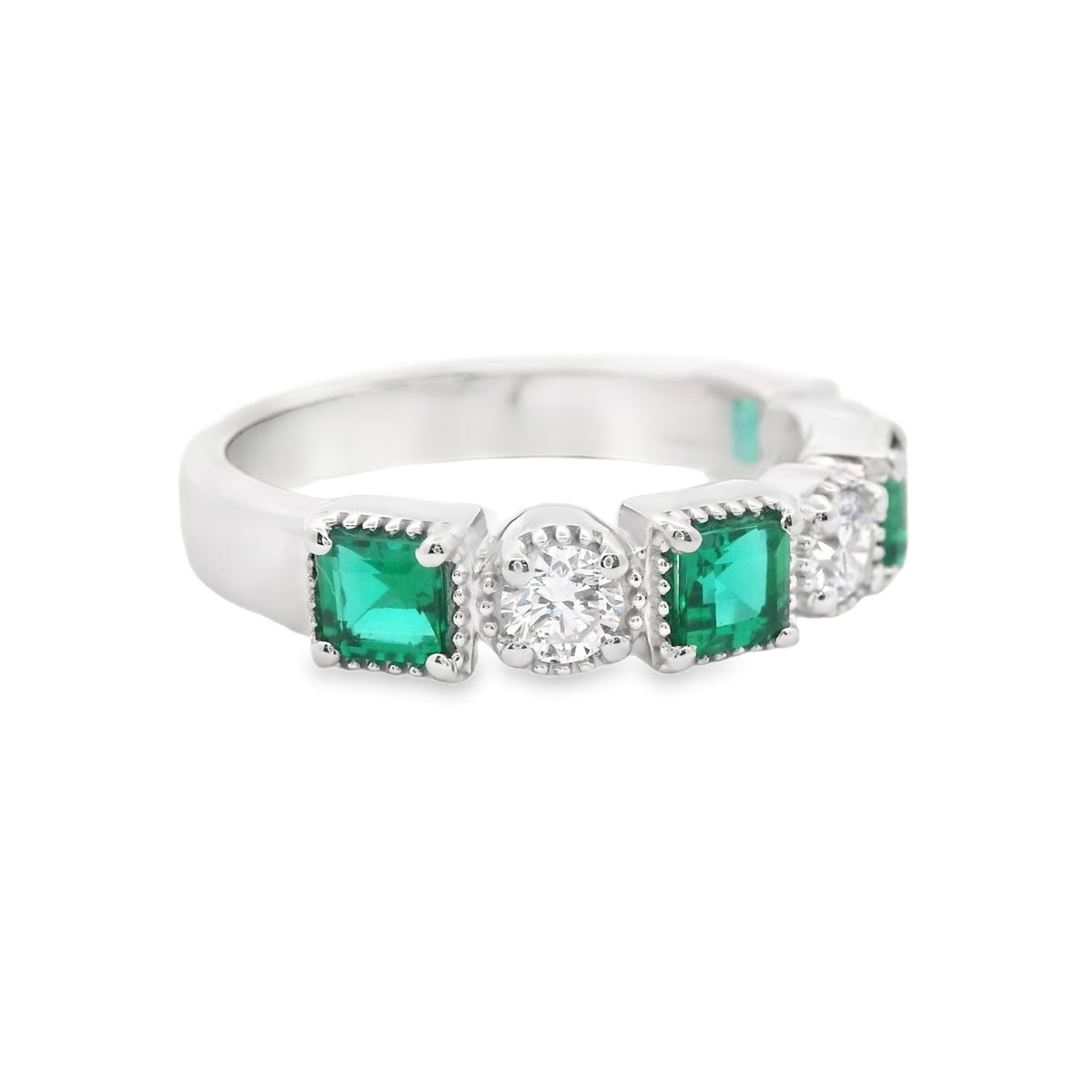 Sterling Silver Created Emerald & 0.63CT. Lab-Grown Diamond Fashion Ring