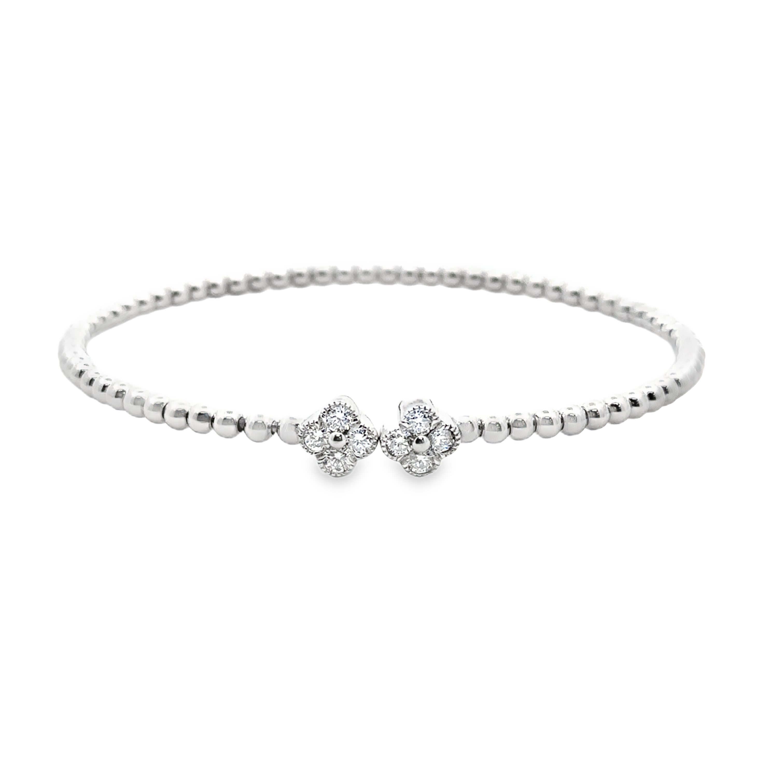 Sterling Silver 0.53CTW. Lab-Grown Diamond Flower Beaded Bracelet
