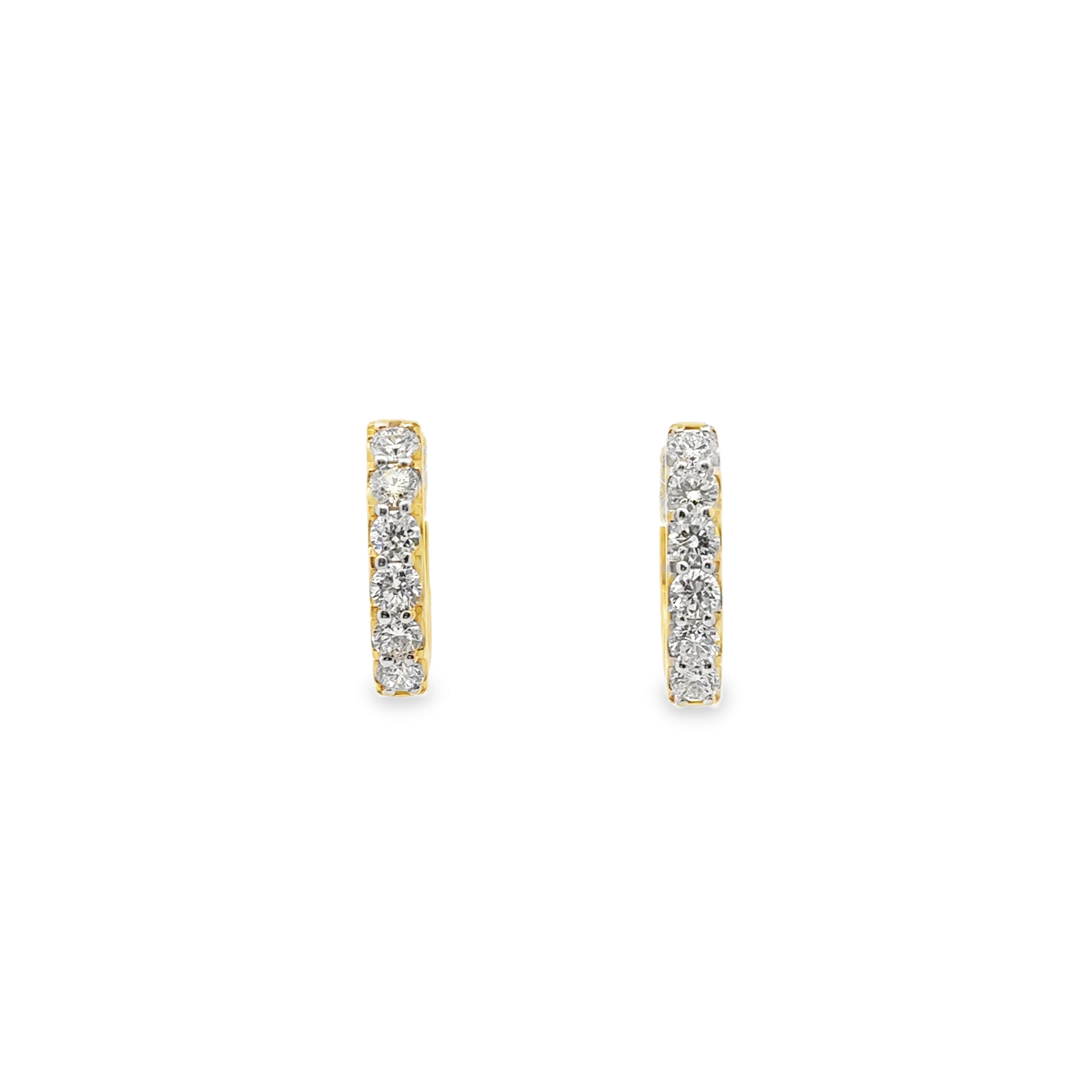 Front View of Gold-Plated 1CTW. Lab-Grown Diamond Hoop Earrings