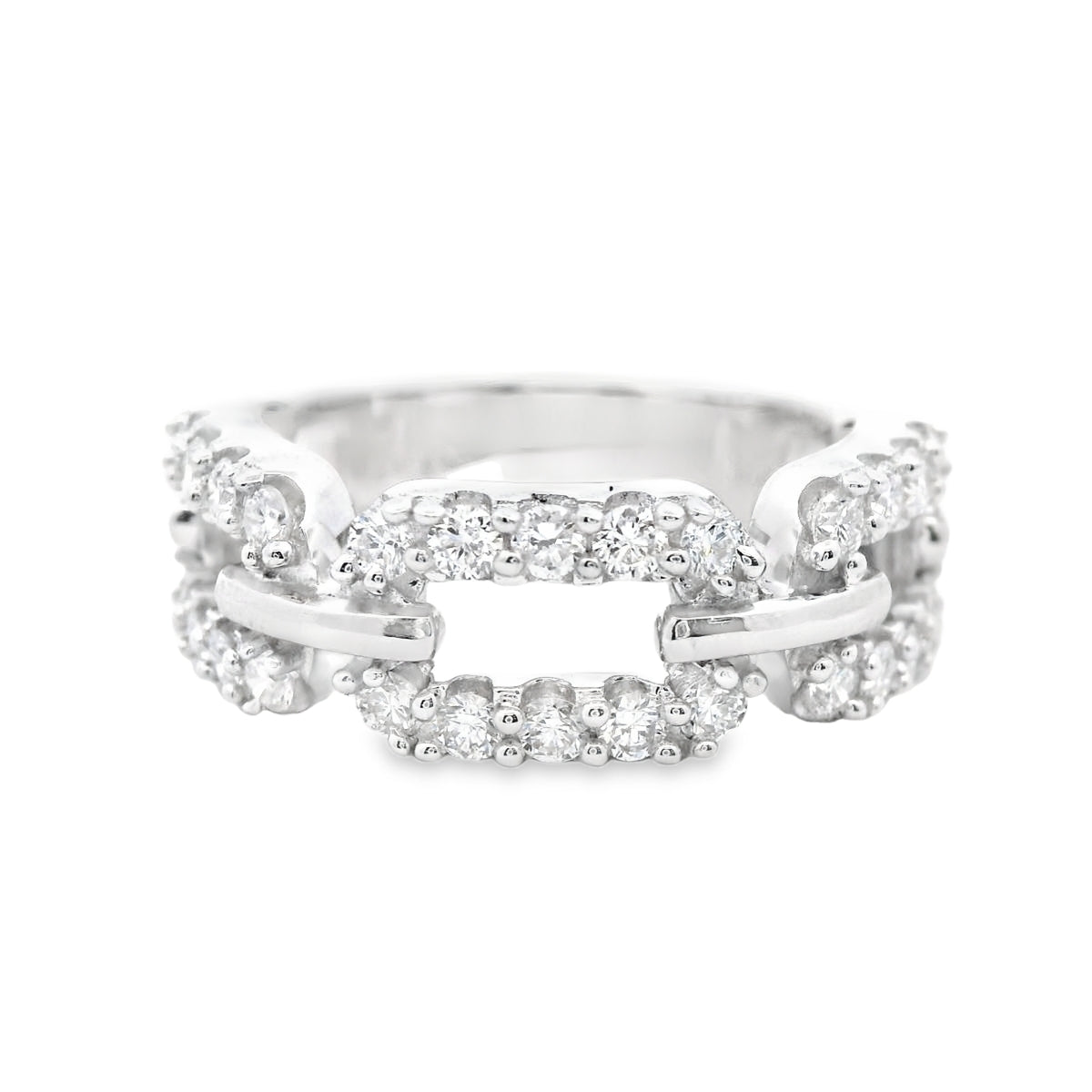 Front View of Sterling Silver 1CTW. Lab-Grown Diamond Link Fashion Ring