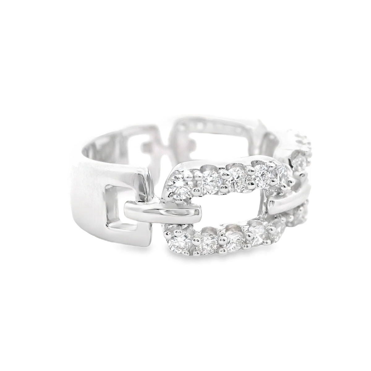 Side View of Sterling Silver 1CTW. Lab-Grown Diamond Link Fashion Ring