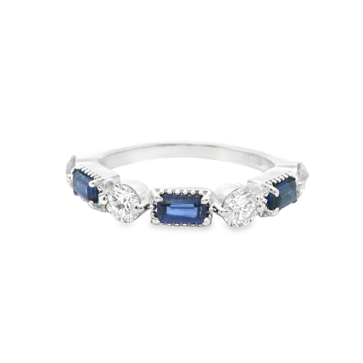 Sterling Silver Created Blue Sapphire & 0.63CTW. Lab-Grown Diamond Fashion Ring - Front View