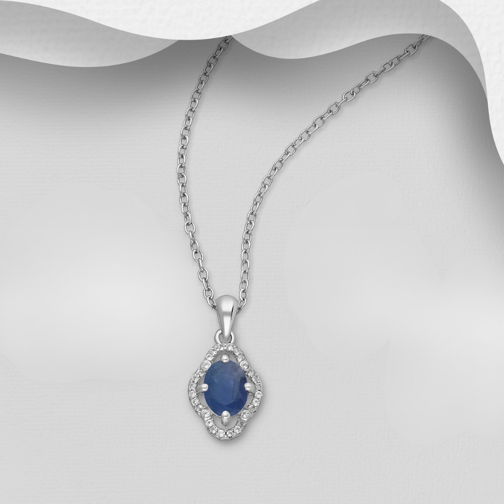 Sterling Silver Vintage-Inspired Oval Sapphire & White Topaz Pendant Necklace
