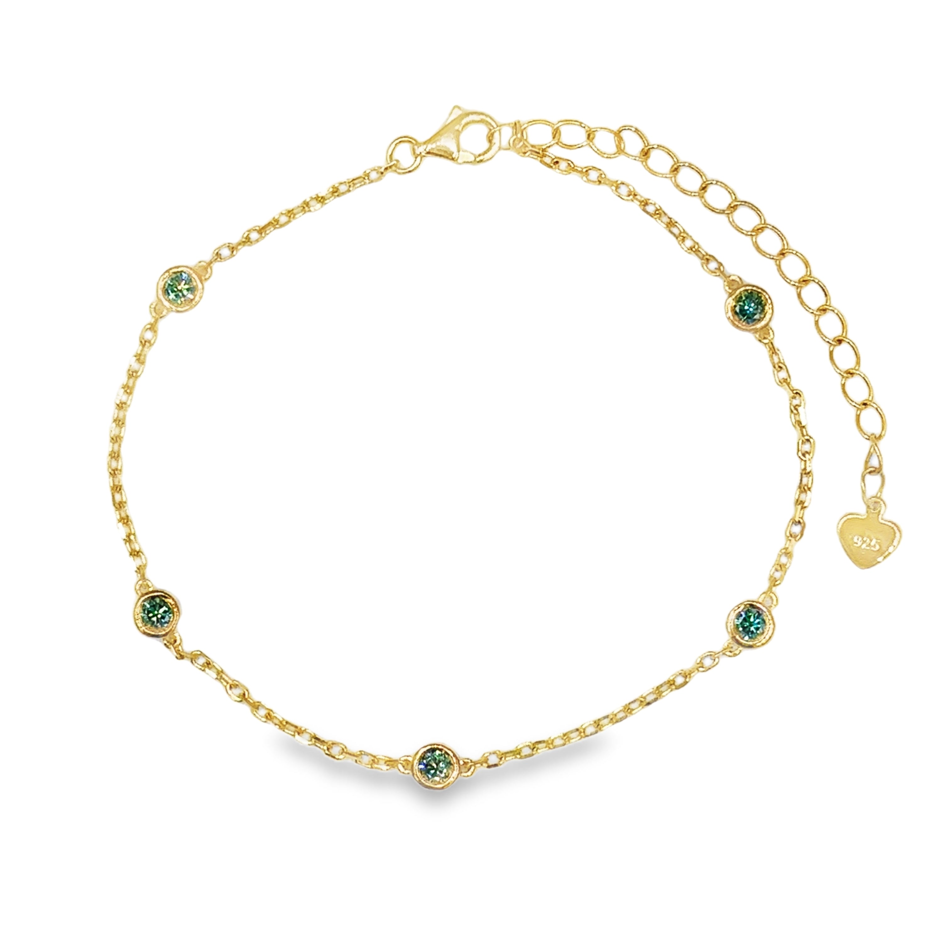 Yellow Gold-Plated 1/20CT. Blue Moissanite Station Bracelet