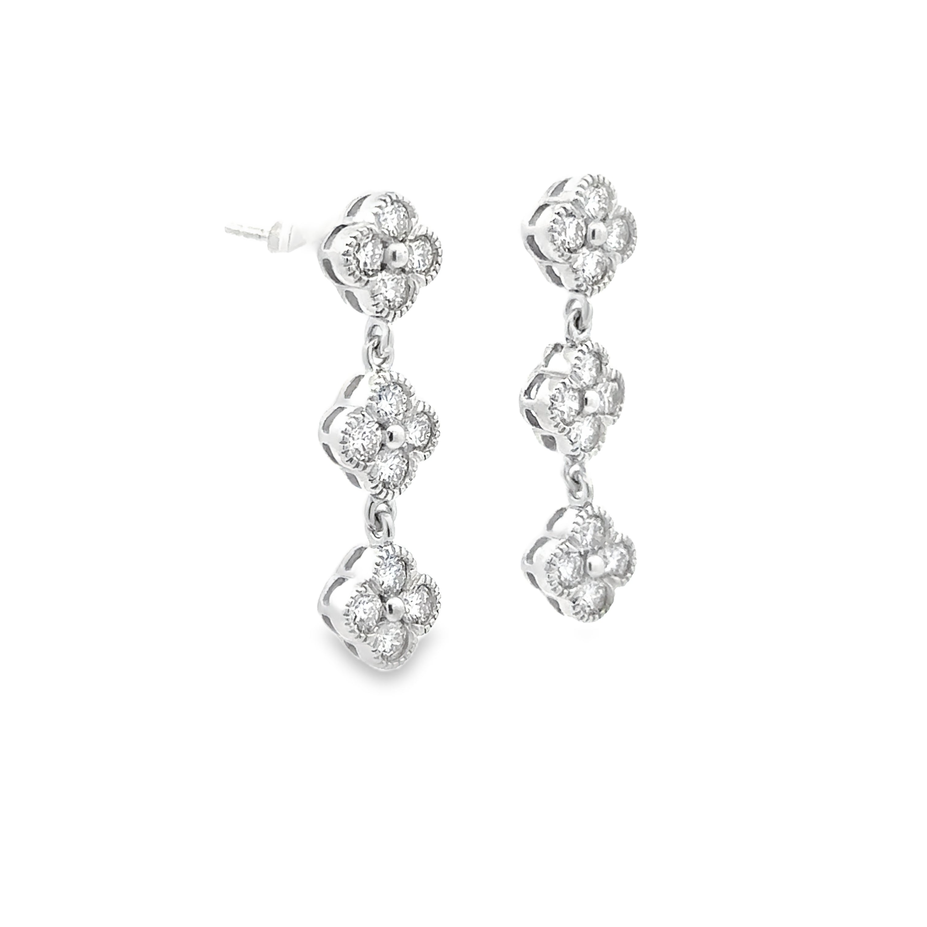 Sterling Silver 1.75CTW. Lab-Grown Diamond Clover Dangle Earrings