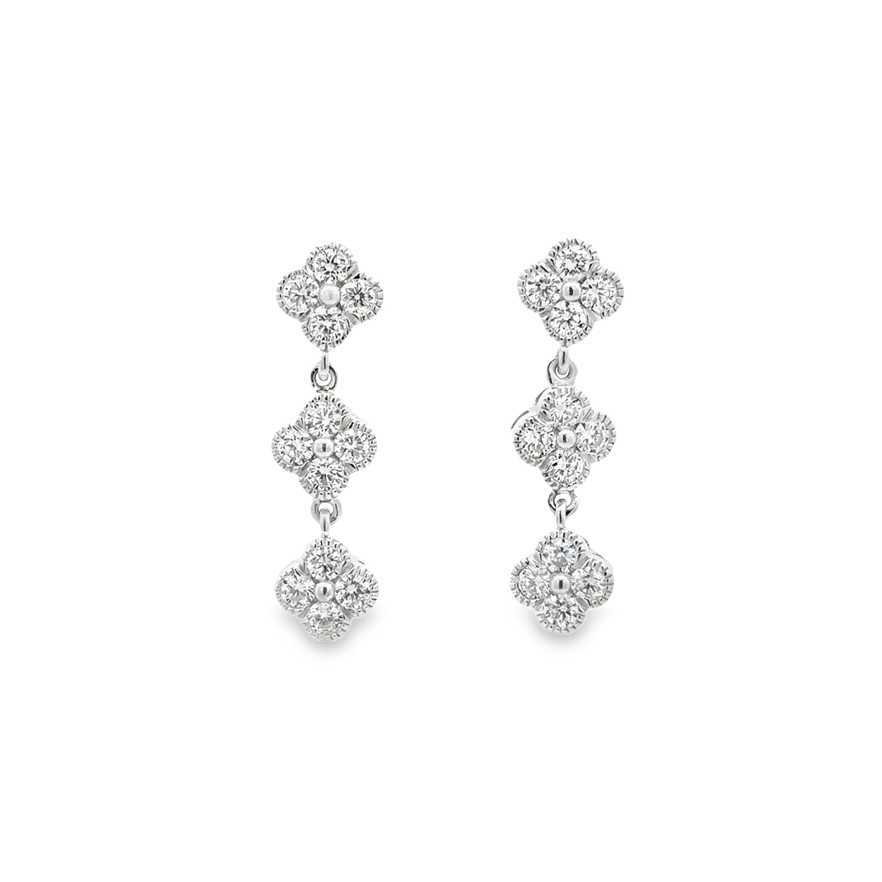 Sterling Silver 1.75CTW. Lab-Grown Diamond Clover Dangle Earrings