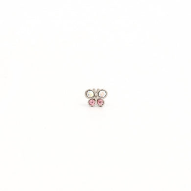 Butterfly Crystal Light Rose Piercing 14 K White Gold