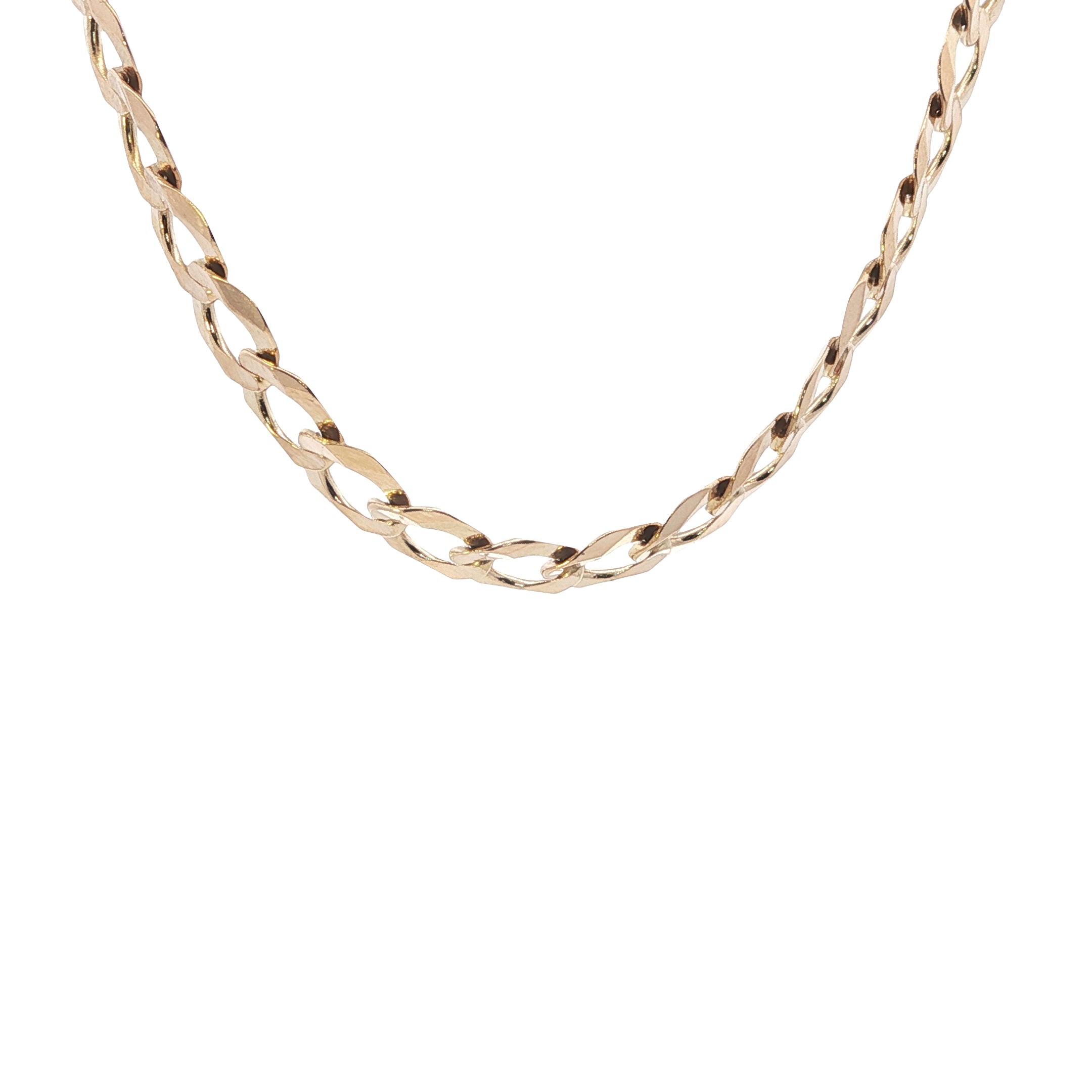 Gold chain necklace on a white background