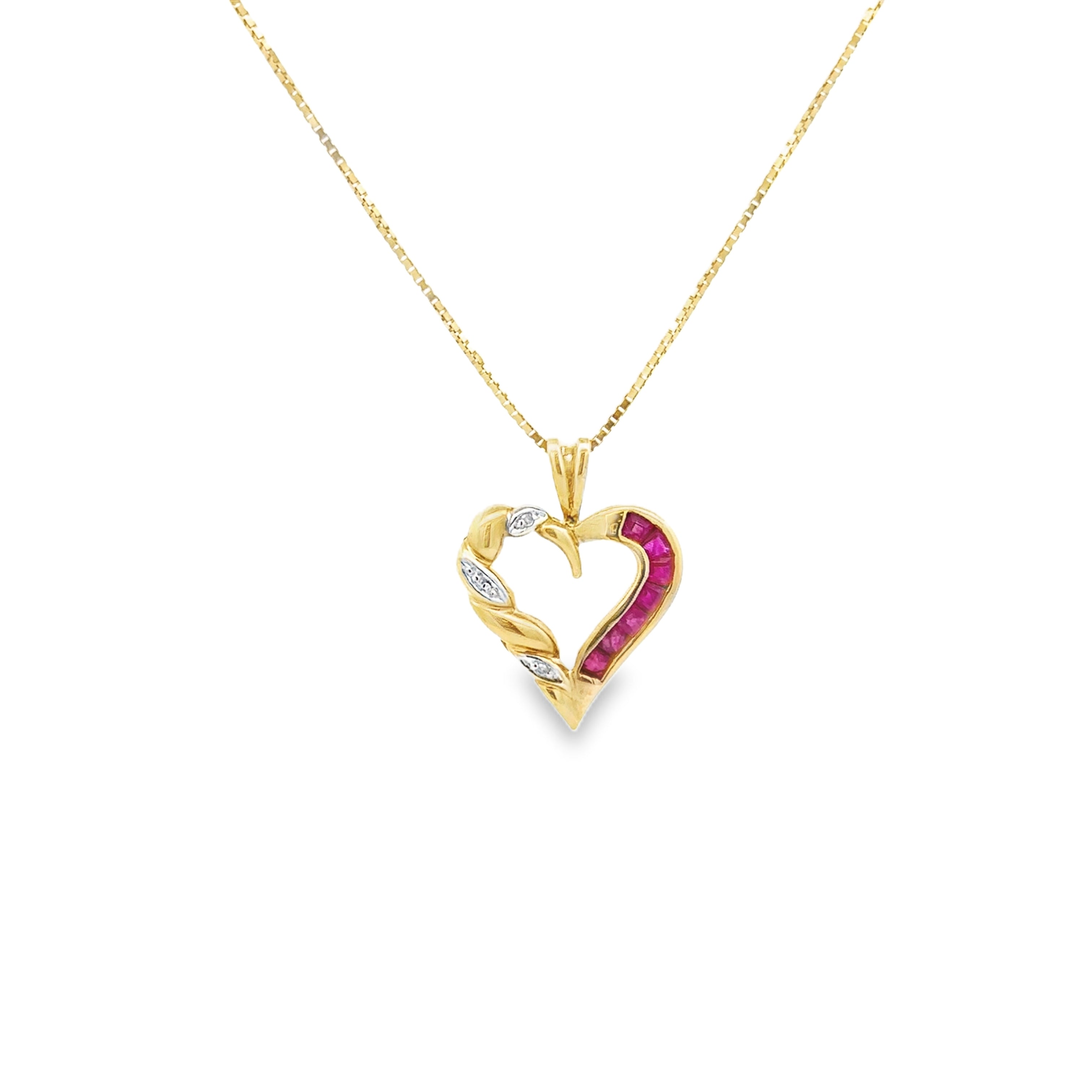 Estate Collection: 10K Yellow Gold Ruby & Diamond Heart Pendant Necklace