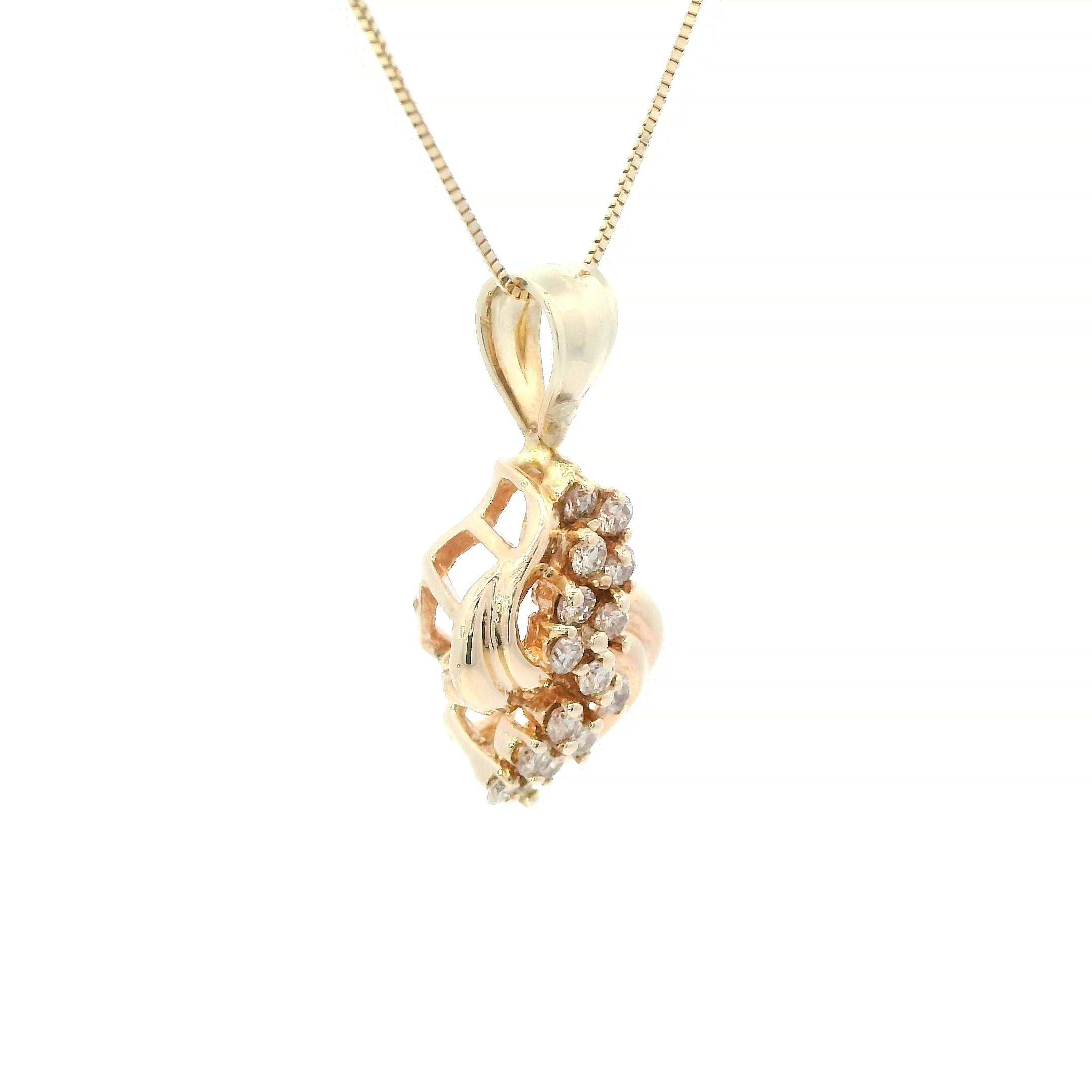 Estate Collection: 14K Yellow Gold Swirling Diamond Pendant with Chain