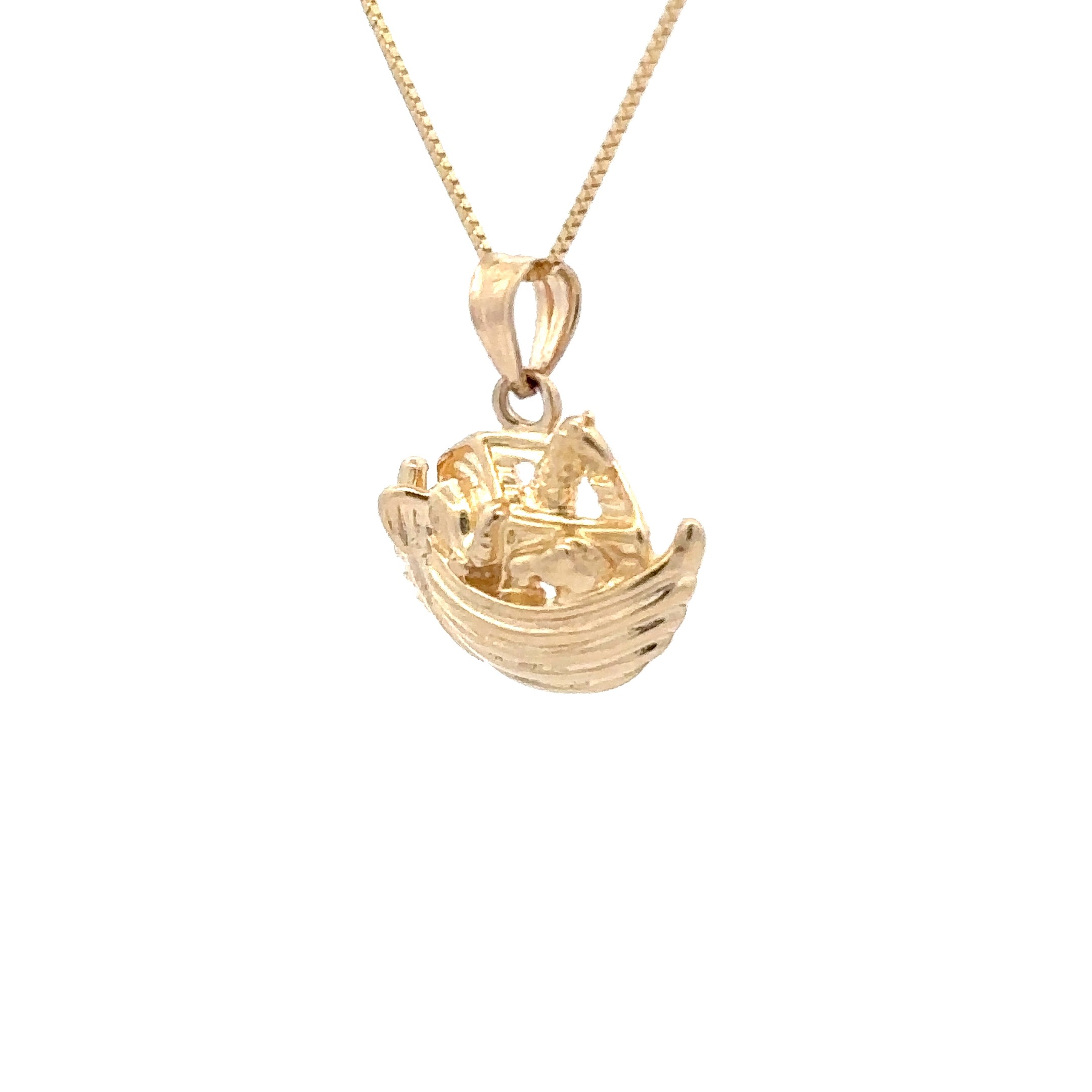 Estate Collection: 14K Yellow Gold Noah's Ark Pendant Necklace on a New 10K Gold Chain