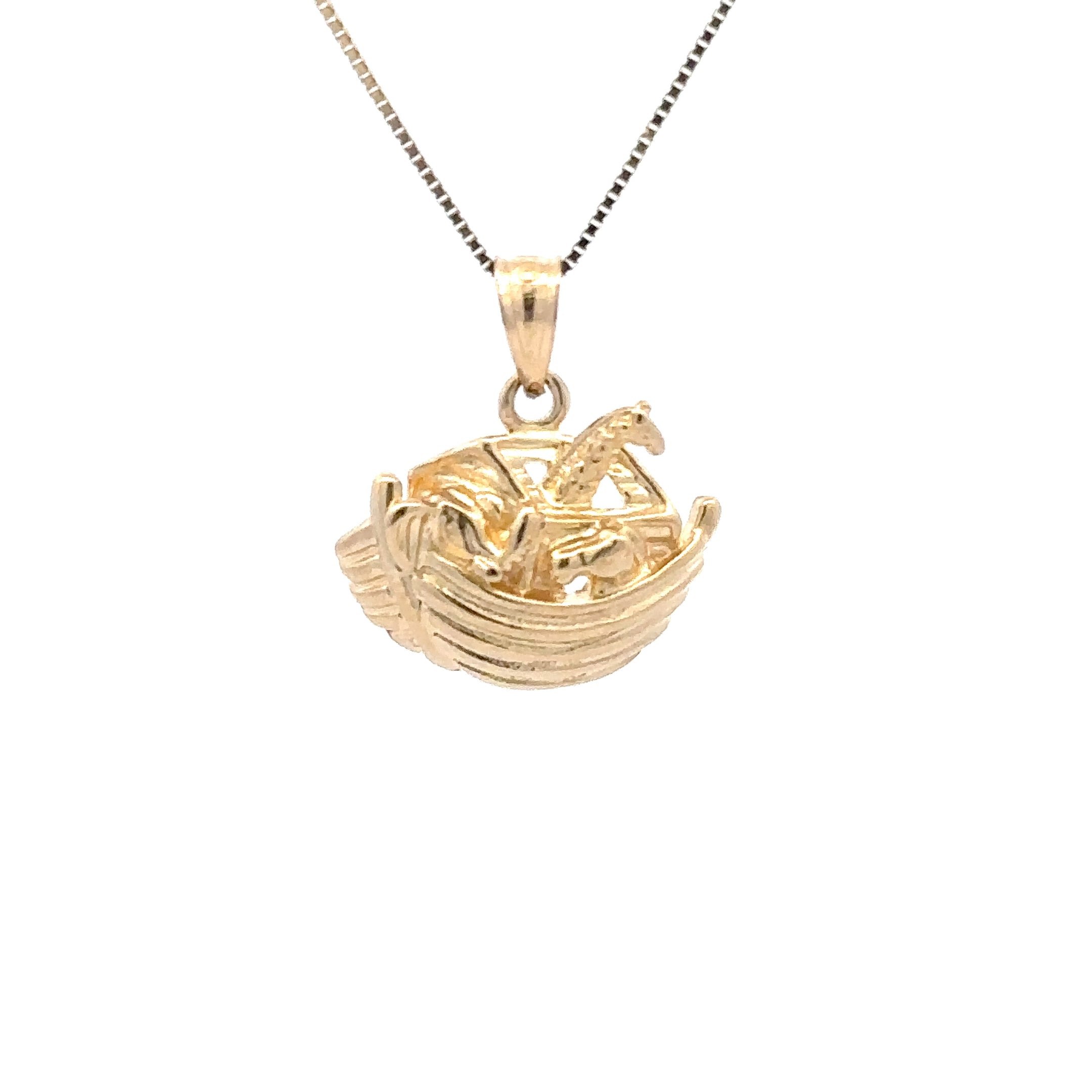 Estate Collection: 14K Yellow Gold Noah's Ark Pendant Necklace on a New 10K Gold Chain