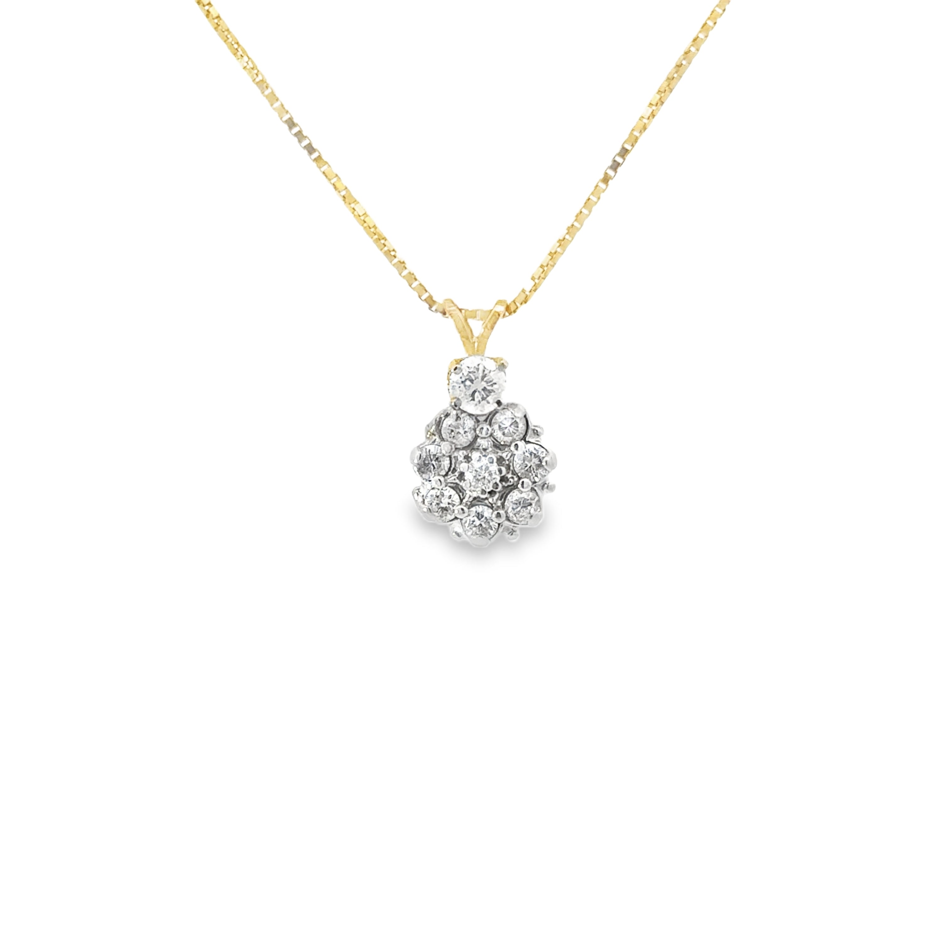 Estate Collection: 10K Two Toned Gold 1/2CTW. Diamond Cluster Flower Pendant Necklace