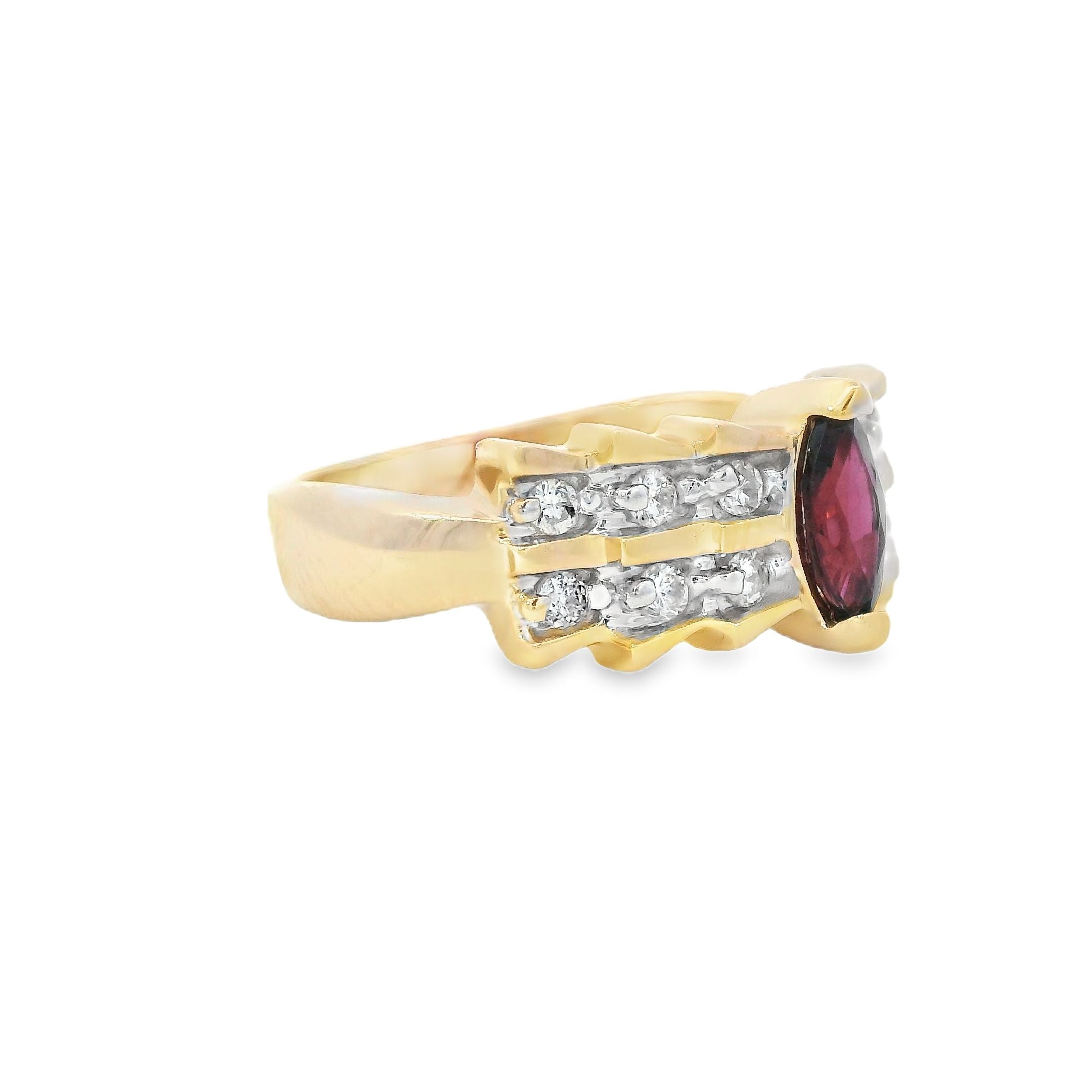 Estate Collection: 14K Yellow Gold Marquise Garnet & Diamond Ring