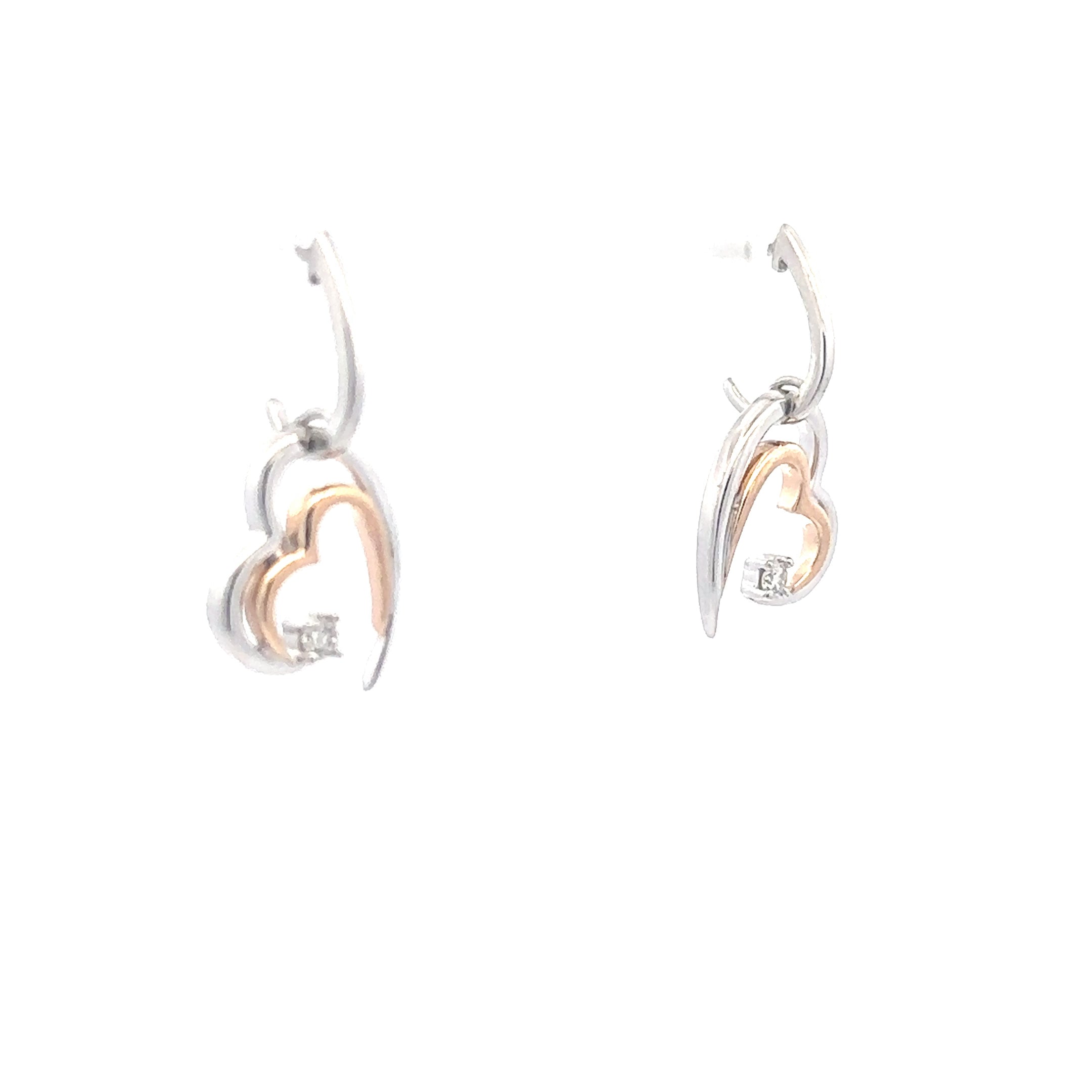 Estate Collection: 14K White & Rose Gold Two-Toned Heart with Diamond Dangle Stud Earrings