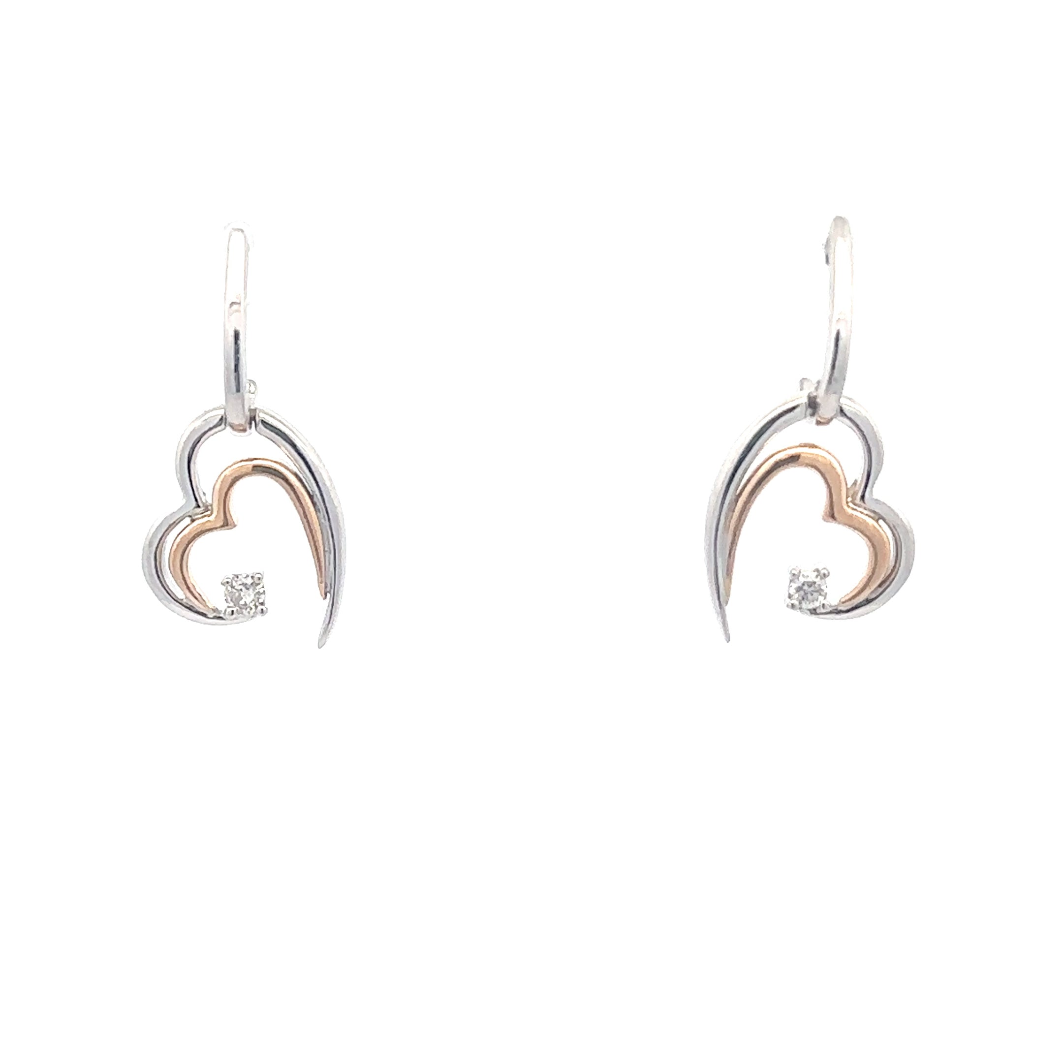Estate Collection: 14K White & Rose Gold Two-Toned Heart with Diamond Dangle Stud Earrings