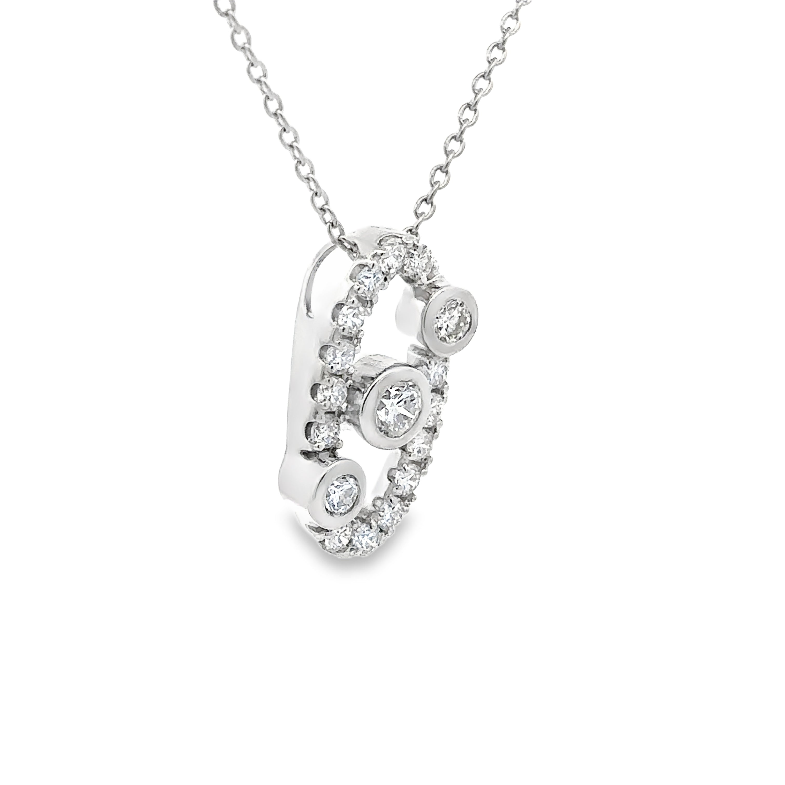 Side view of Sterling Silver 0.75CTW. Lab-Grown Diamond Bezel-Set Orbital Pendant Necklace