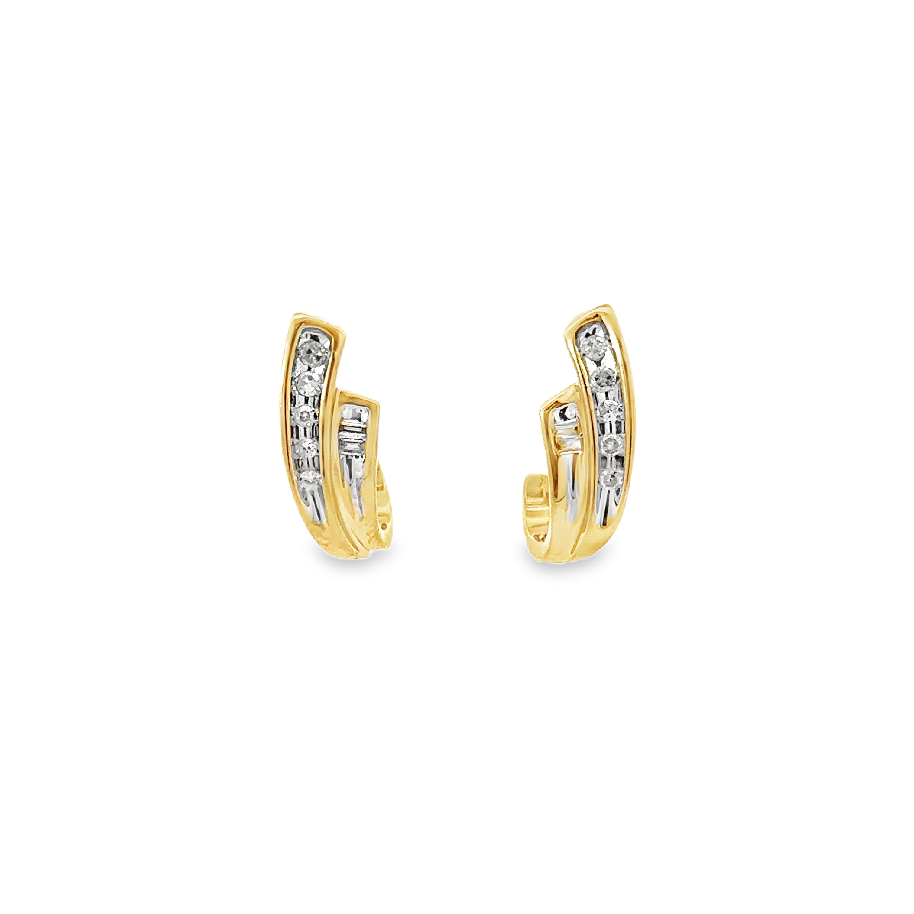 Estate Collection: 14K Yellow Gold  0.50CTW. Diamond J-Hoop Stud Earrings