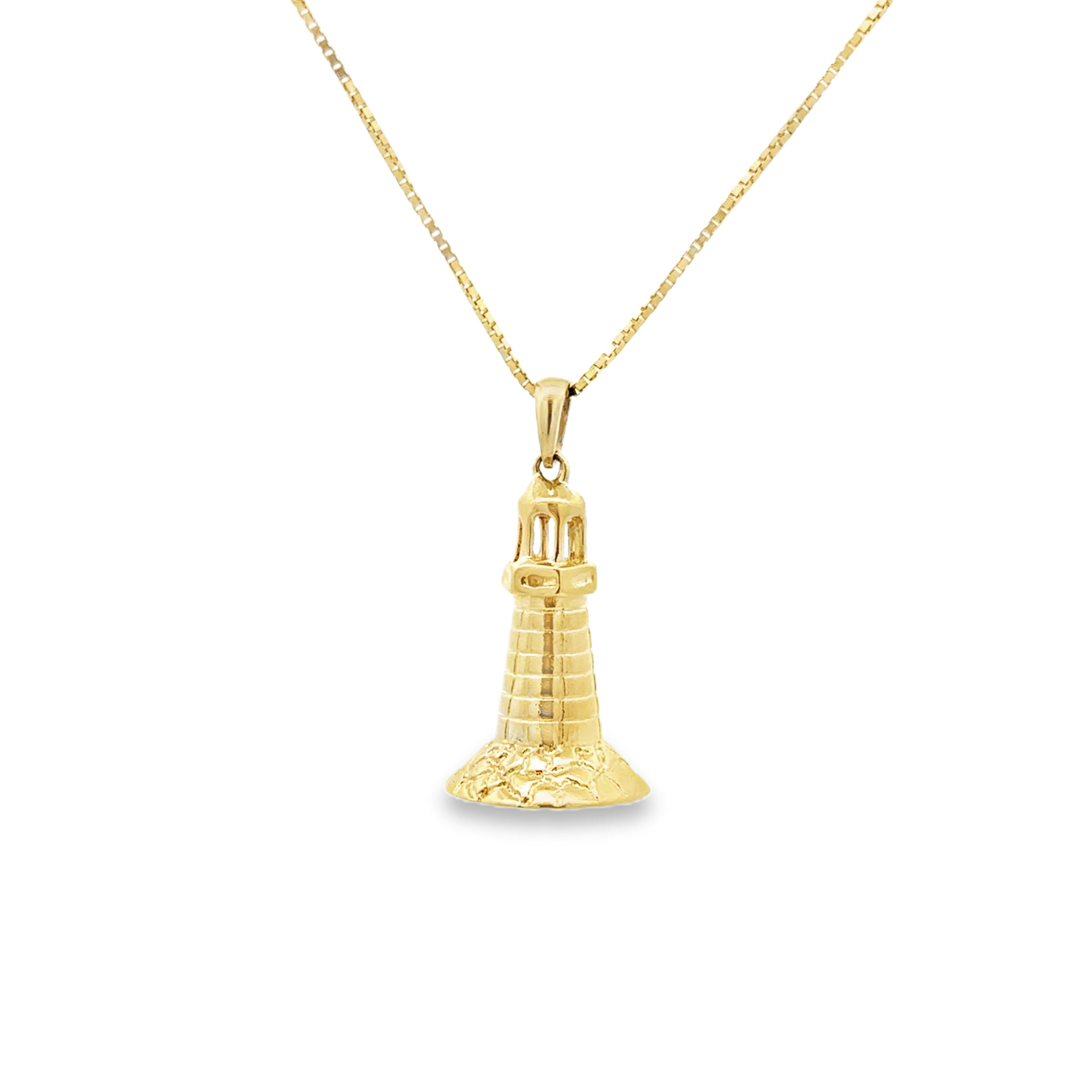 Estate Collection: 14K Yellow Gold Lighthouse Pendant Necklace on a New Chain