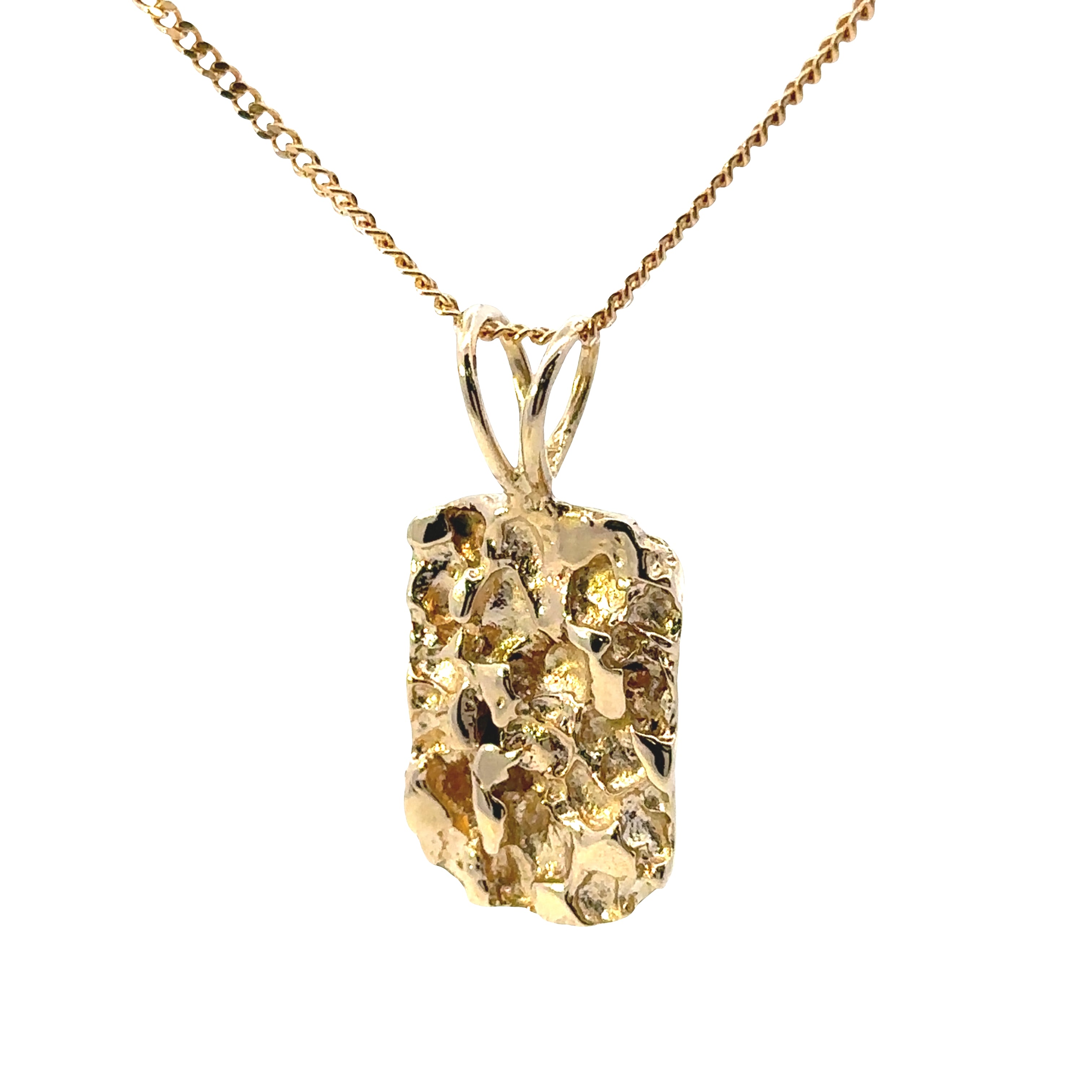 Gold pendant necklace on a white background