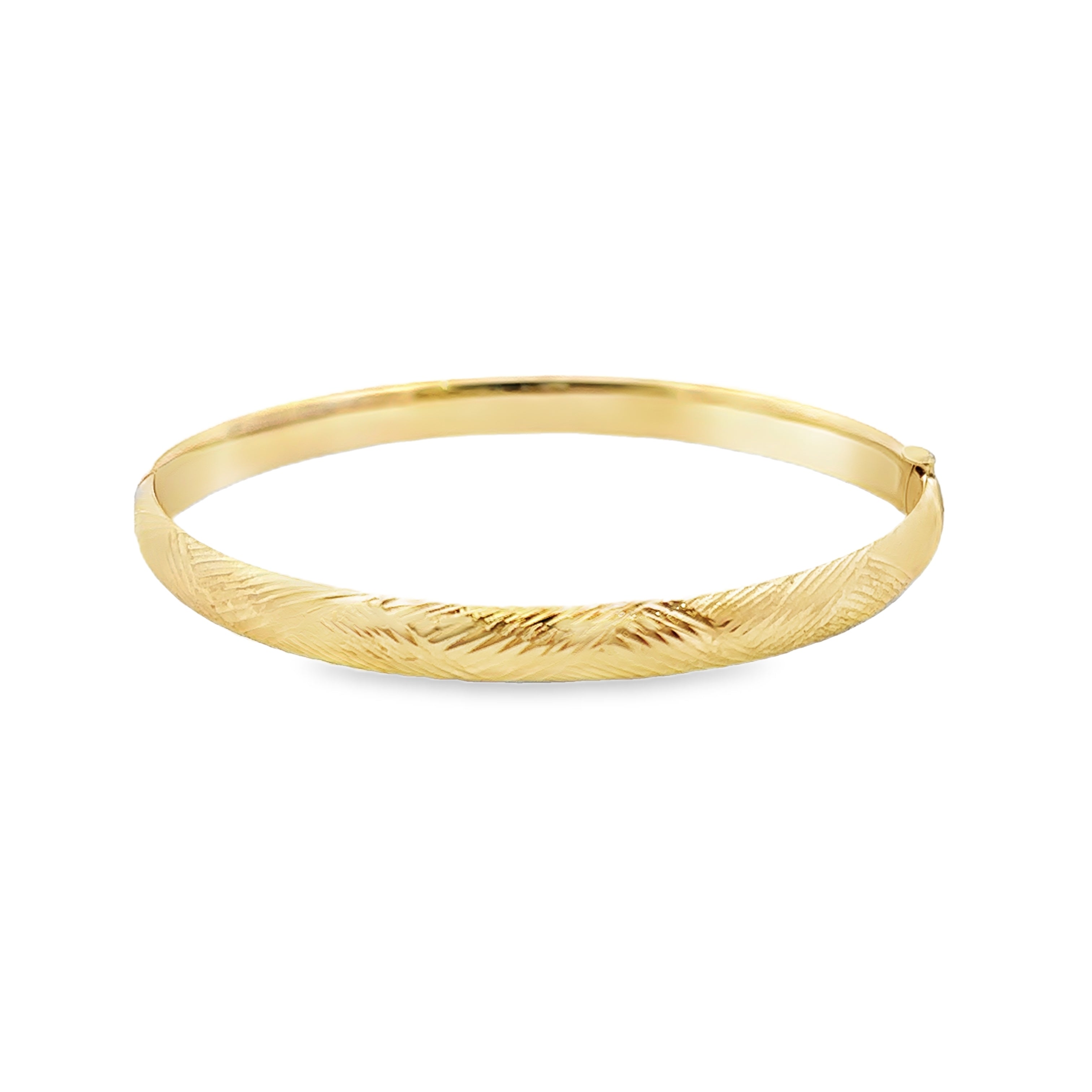 Estate Collection: 14K Yellow Gold Hollow Hatching Textured Bangle Bracelet