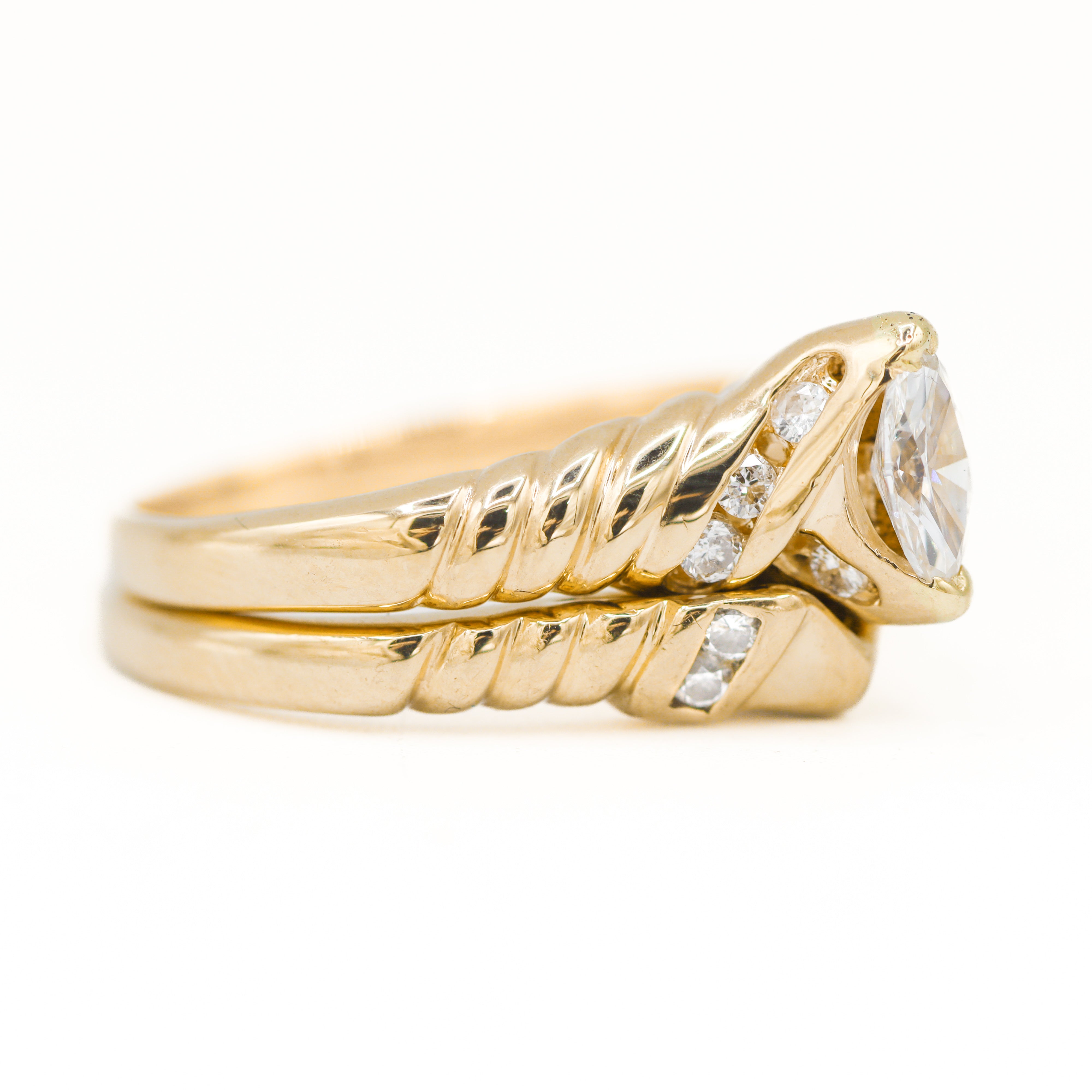 Estate Collection: 14K Yellow Gold 0.25CT. Marquise Diamond & 0.20CT. Engagement Ring Set