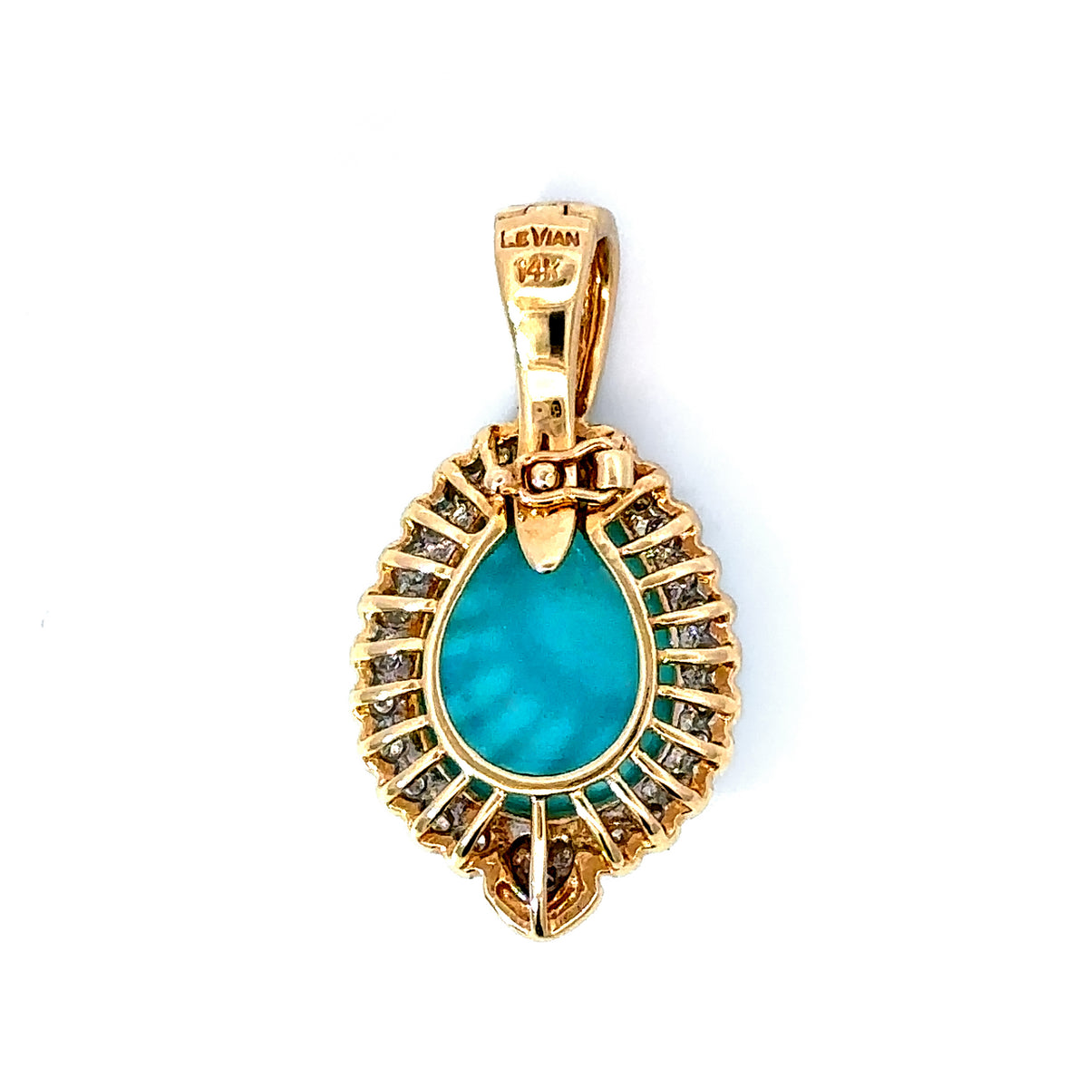 Estate Collection: Le Vian 14K Honey Gold Pear Sleeping Beauty Turquoise Diamond Halo Pendant (without chain)