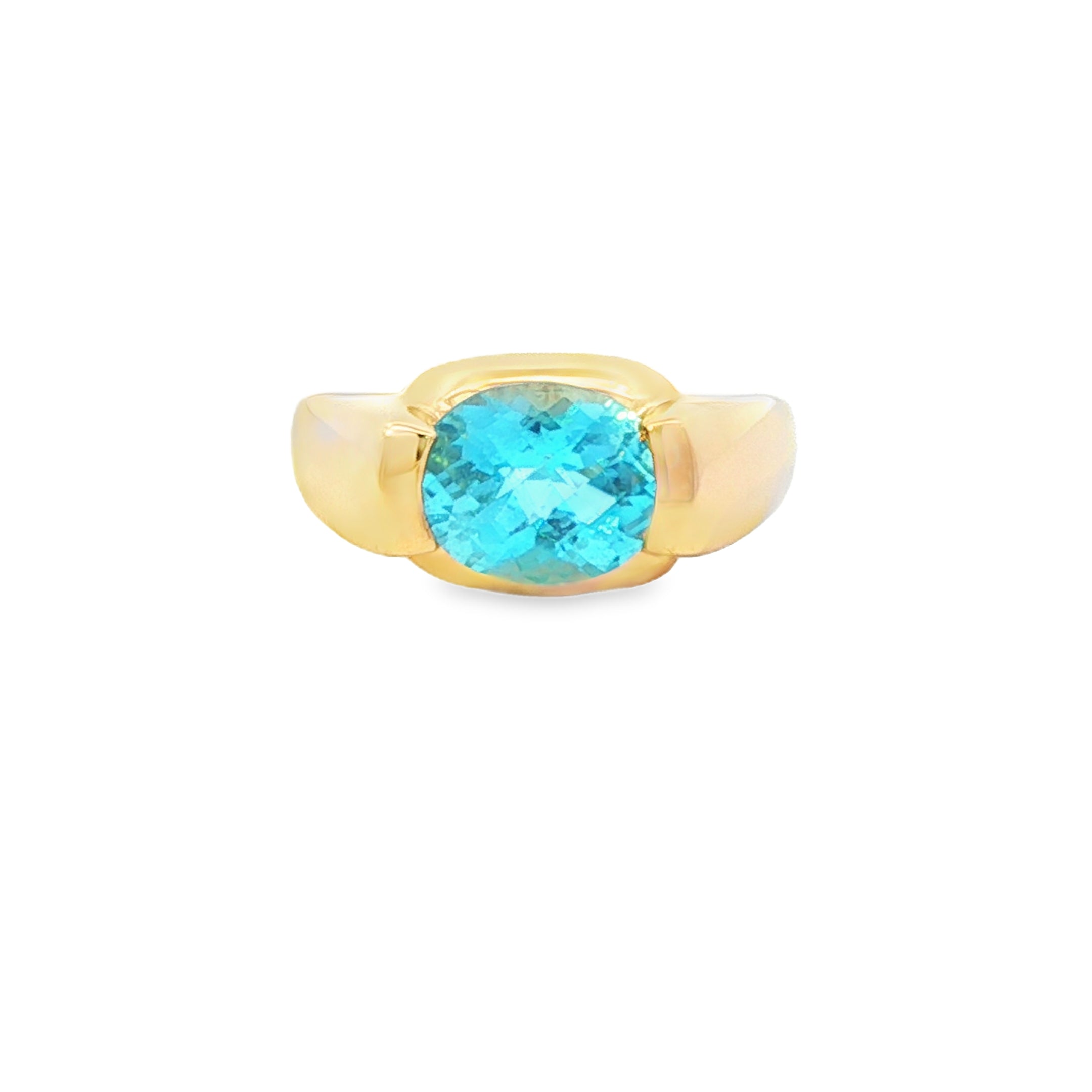 Estate Collection: 14K Yellow Gold East-to-West Blue Topaz Half-Bezel Fashion Ring