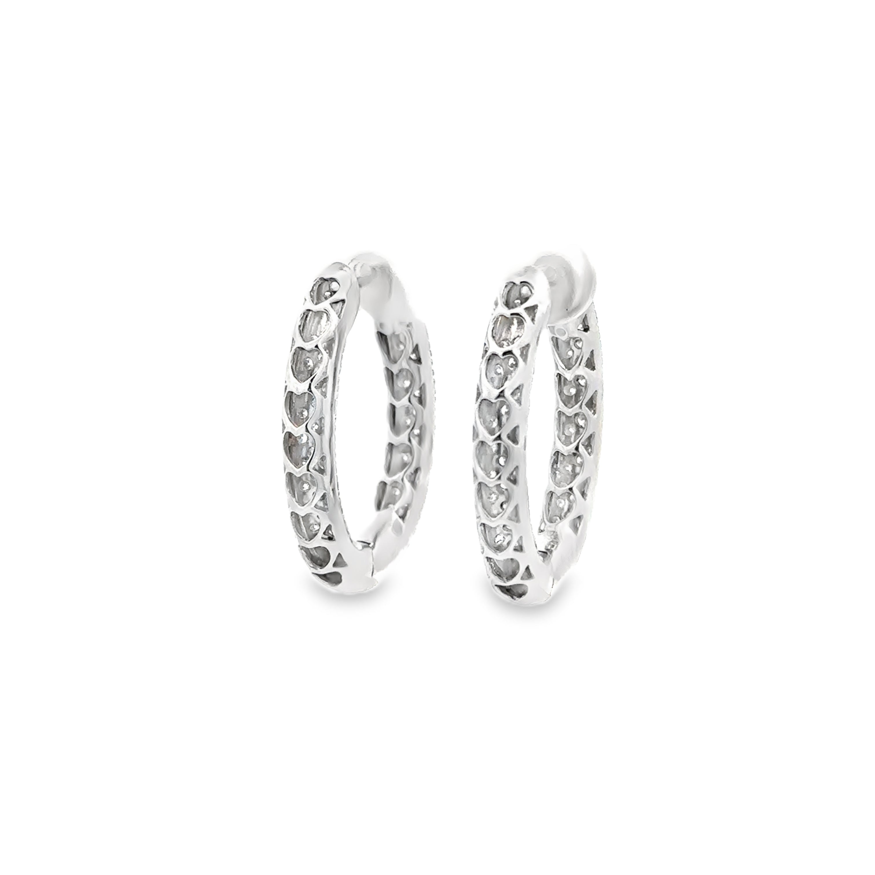 Estate Collection: 14K White Gold Medium Inside Out Pave Round Diamond Hoop Earrings