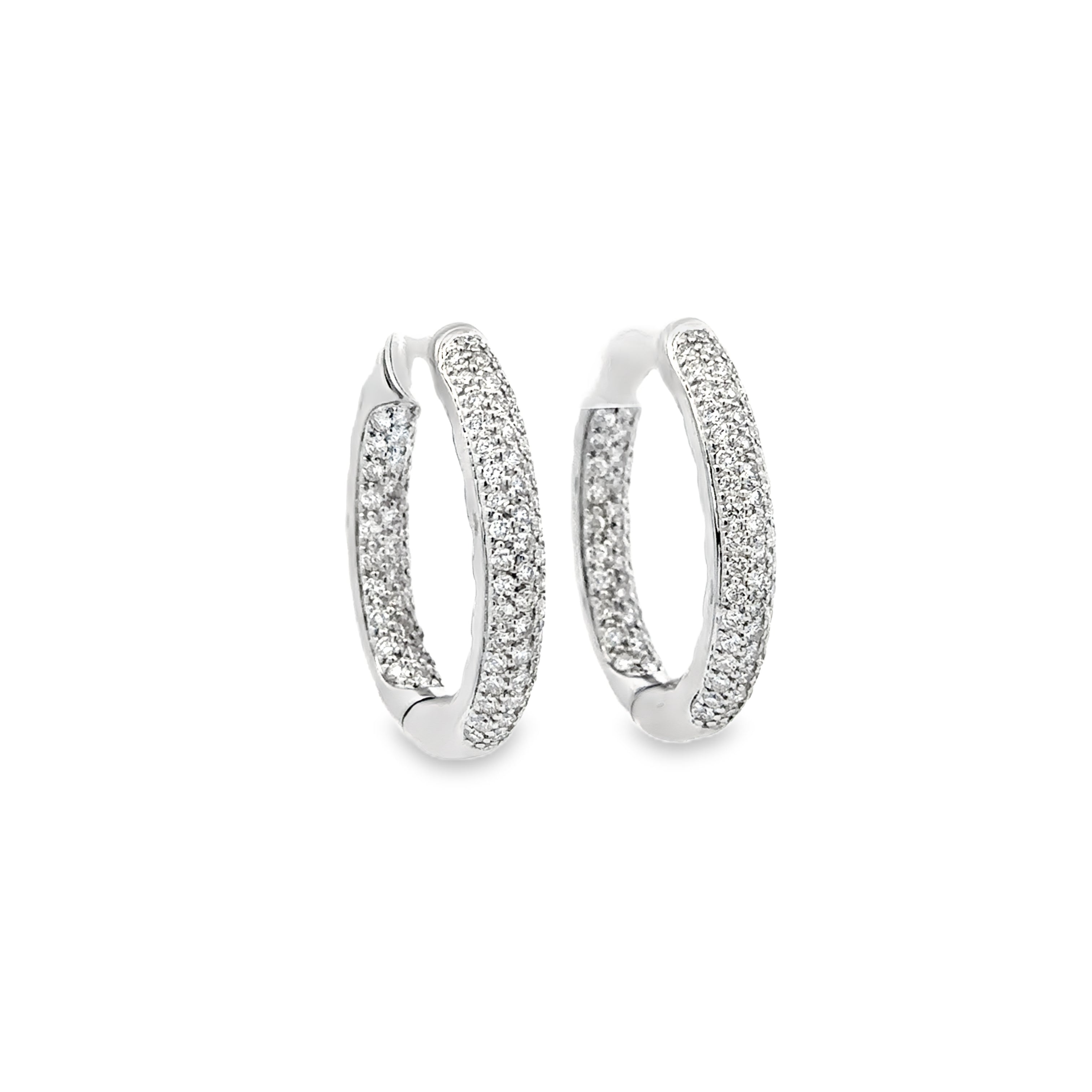 Estate Collection: 14K White Gold Medium Inside Out Pave Round Diamond Hoop Earrings