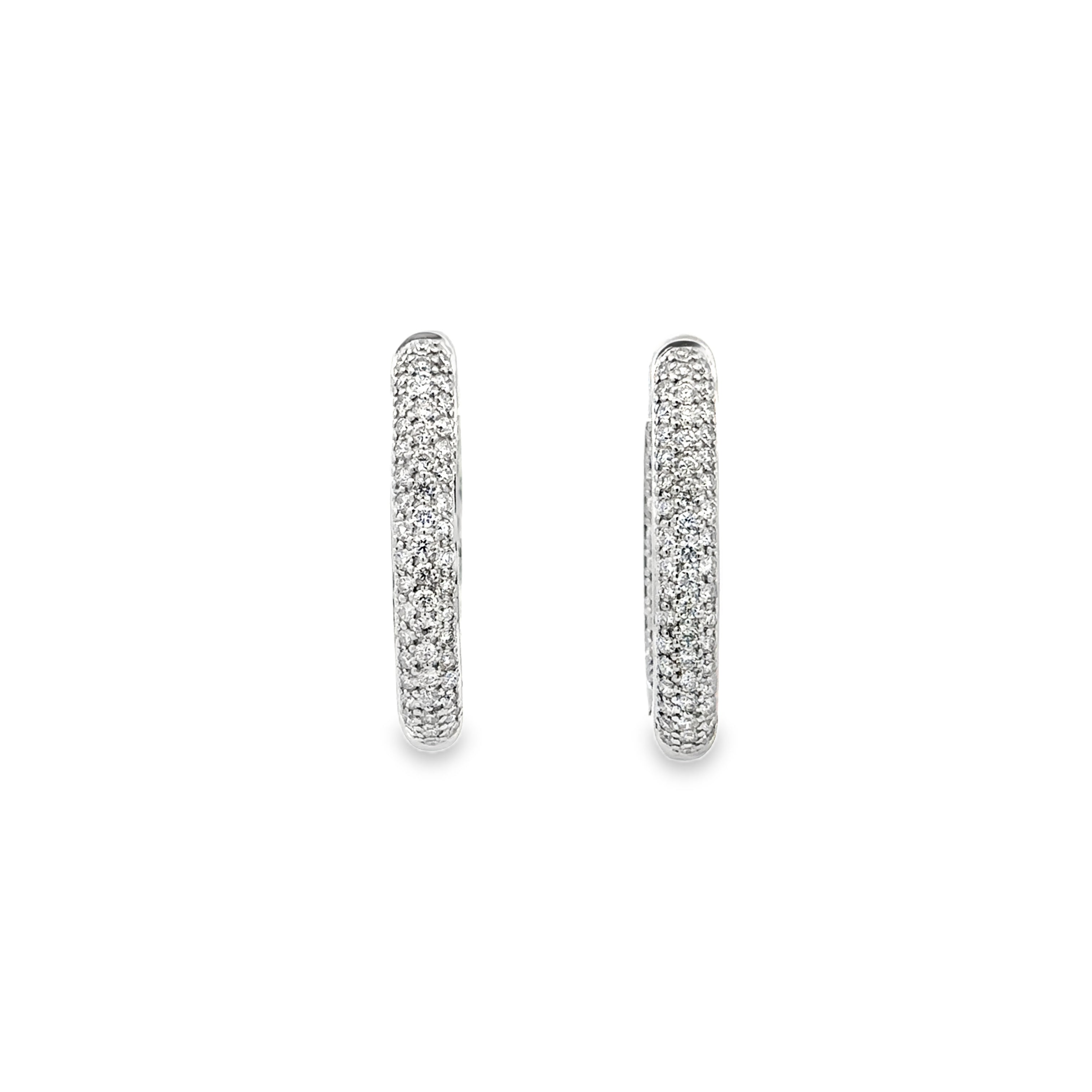 Estate Collection: 14K White Gold Medium Inside Out Pave Round Diamond Hoop Earrings