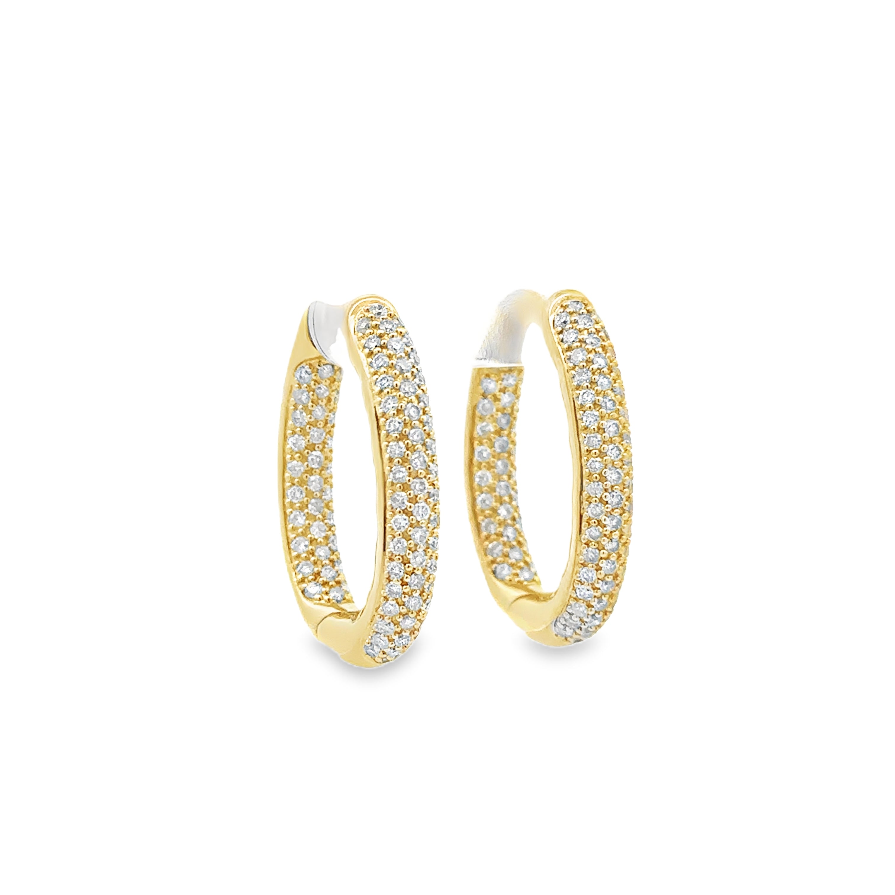 Estate Collection: 14K Yellow Gold Medium Inside Out Pave Round Diamond Hoop Earrings